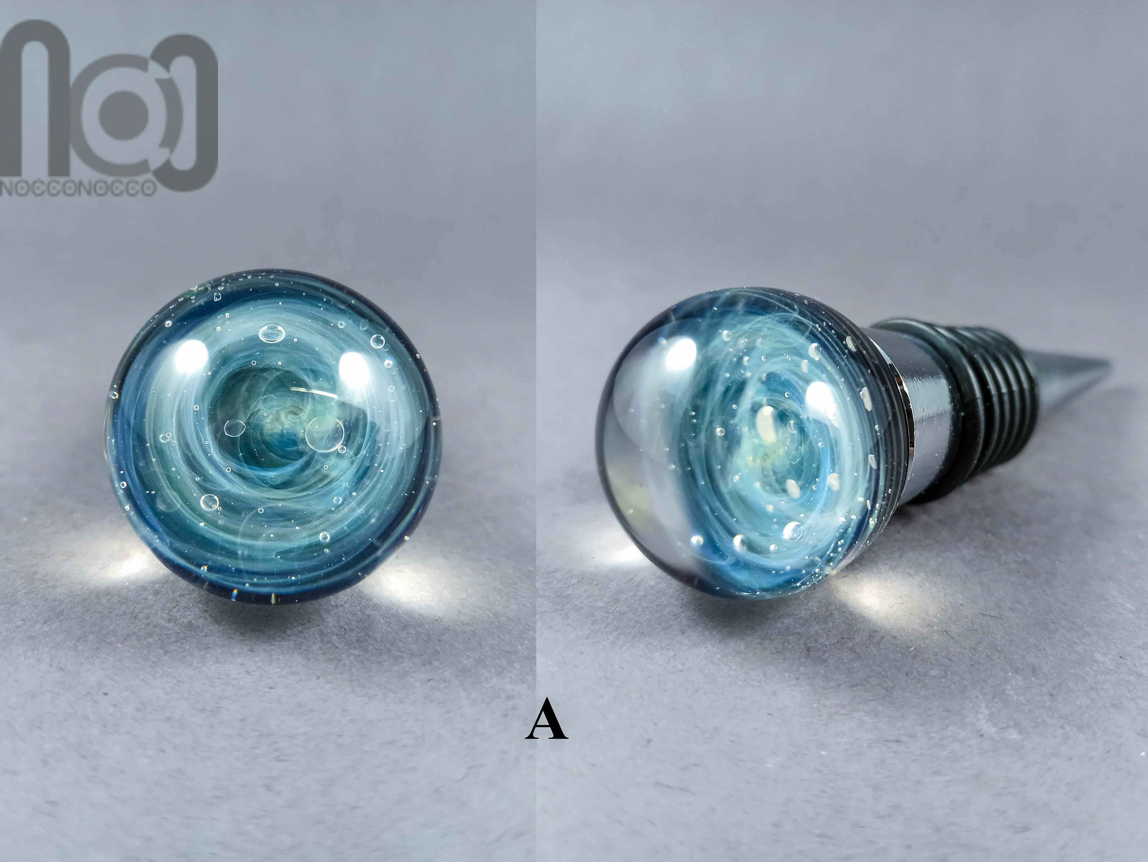 Galaxy Marble Wine Bottle Stopper — handmade borosilicate glass by NoccoNocco, detail view 2 of 6, made in Greece