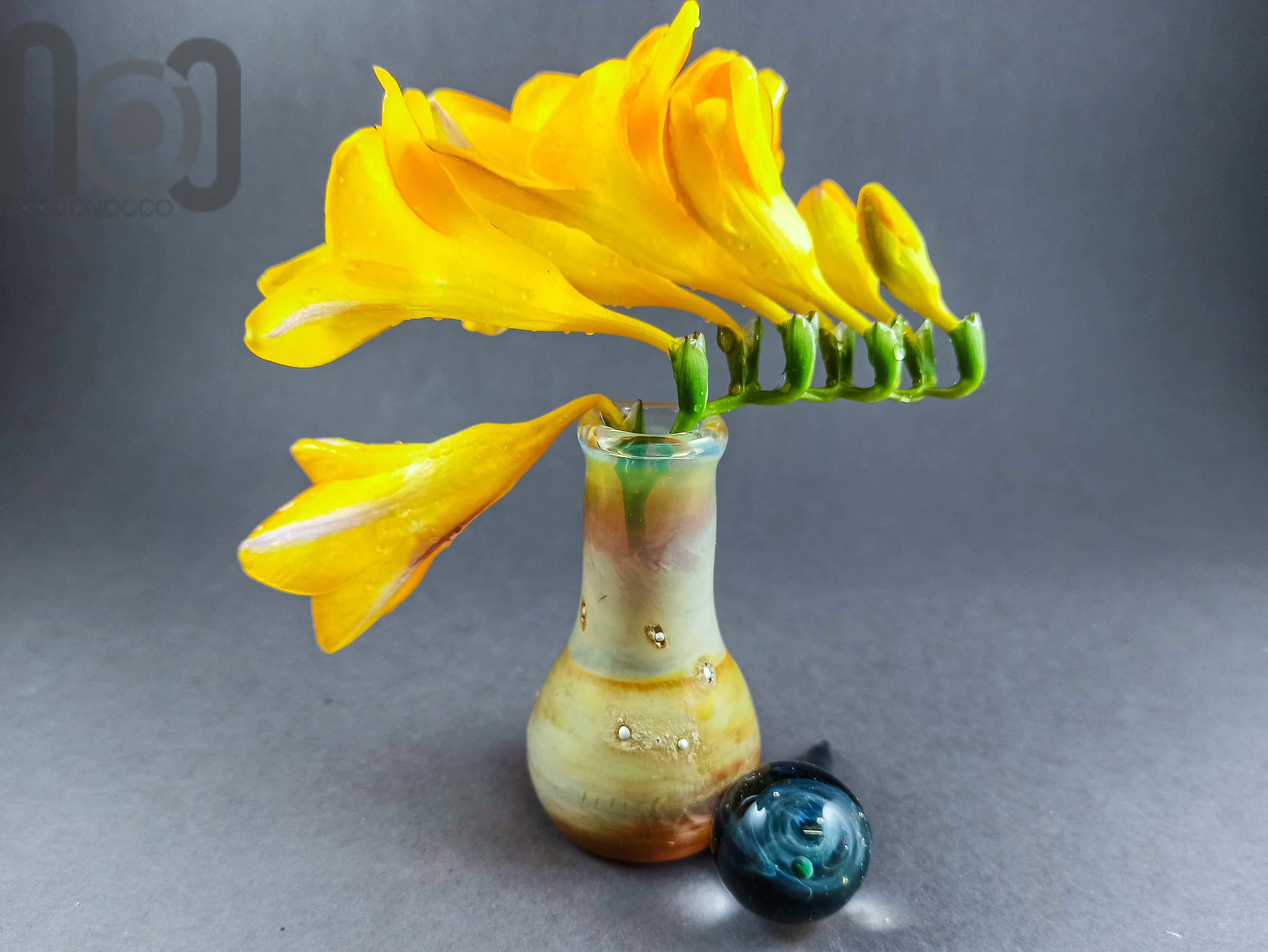 Galaxy Marble Vase with Opal, v012 — handmade borosilicate glass by NoccoNocco, main view, made in Greece