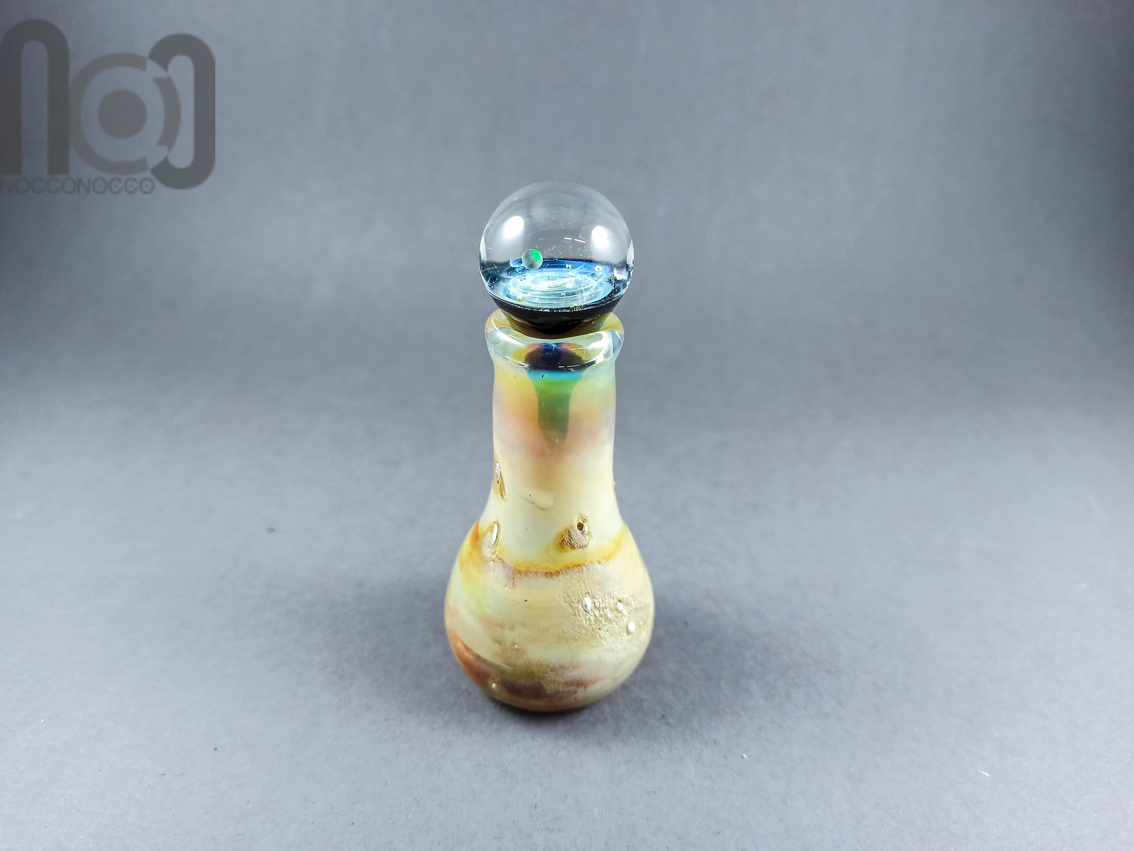 Galaxy Marble Vase with Opal, v012 — handmade borosilicate glass by NoccoNocco, detail view 3 of 4, made in Greece