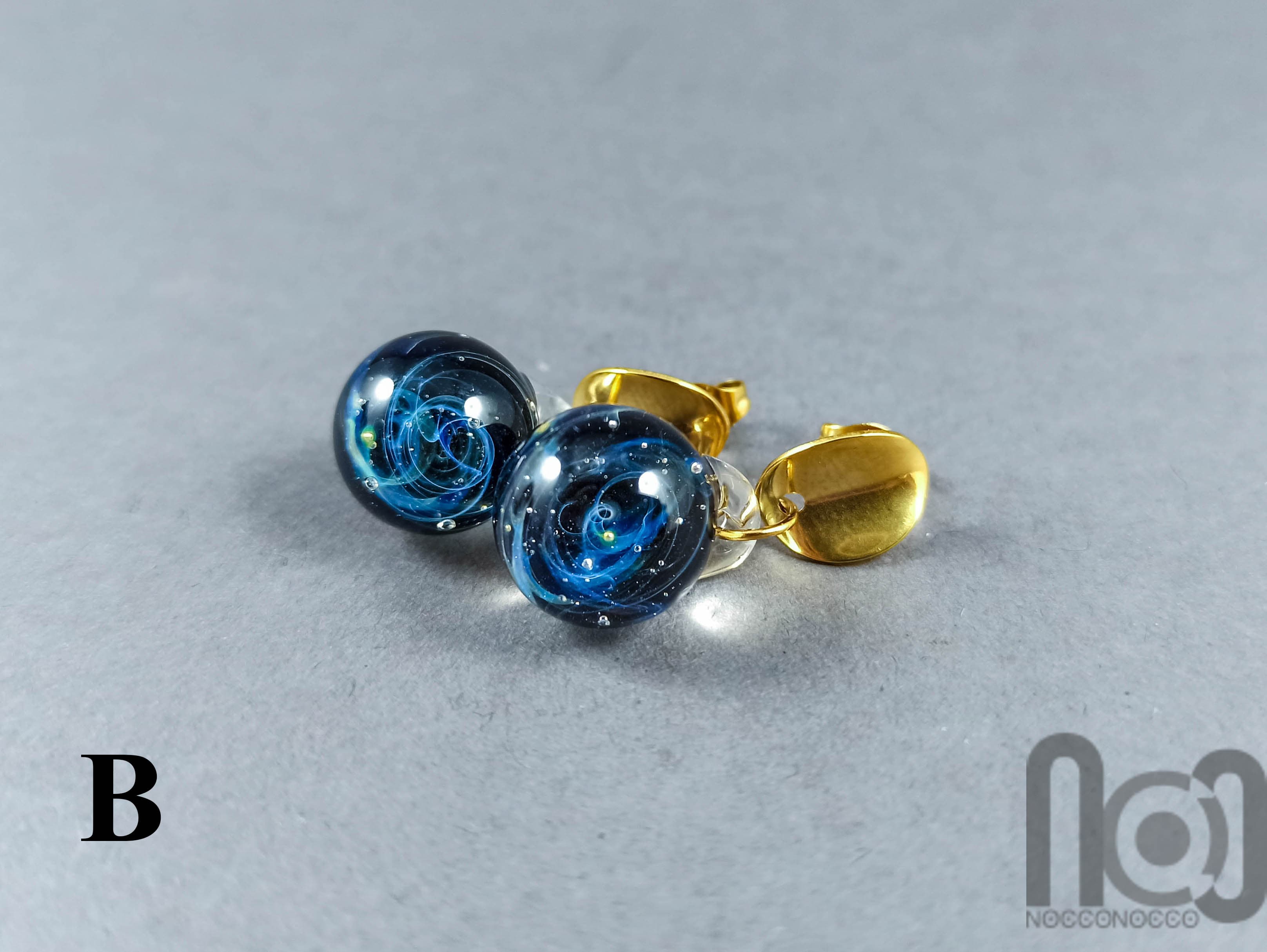 Galaxy Earrings — handmade borosilicate glass by NoccoNocco, detail view 3 of 3, made in Greece