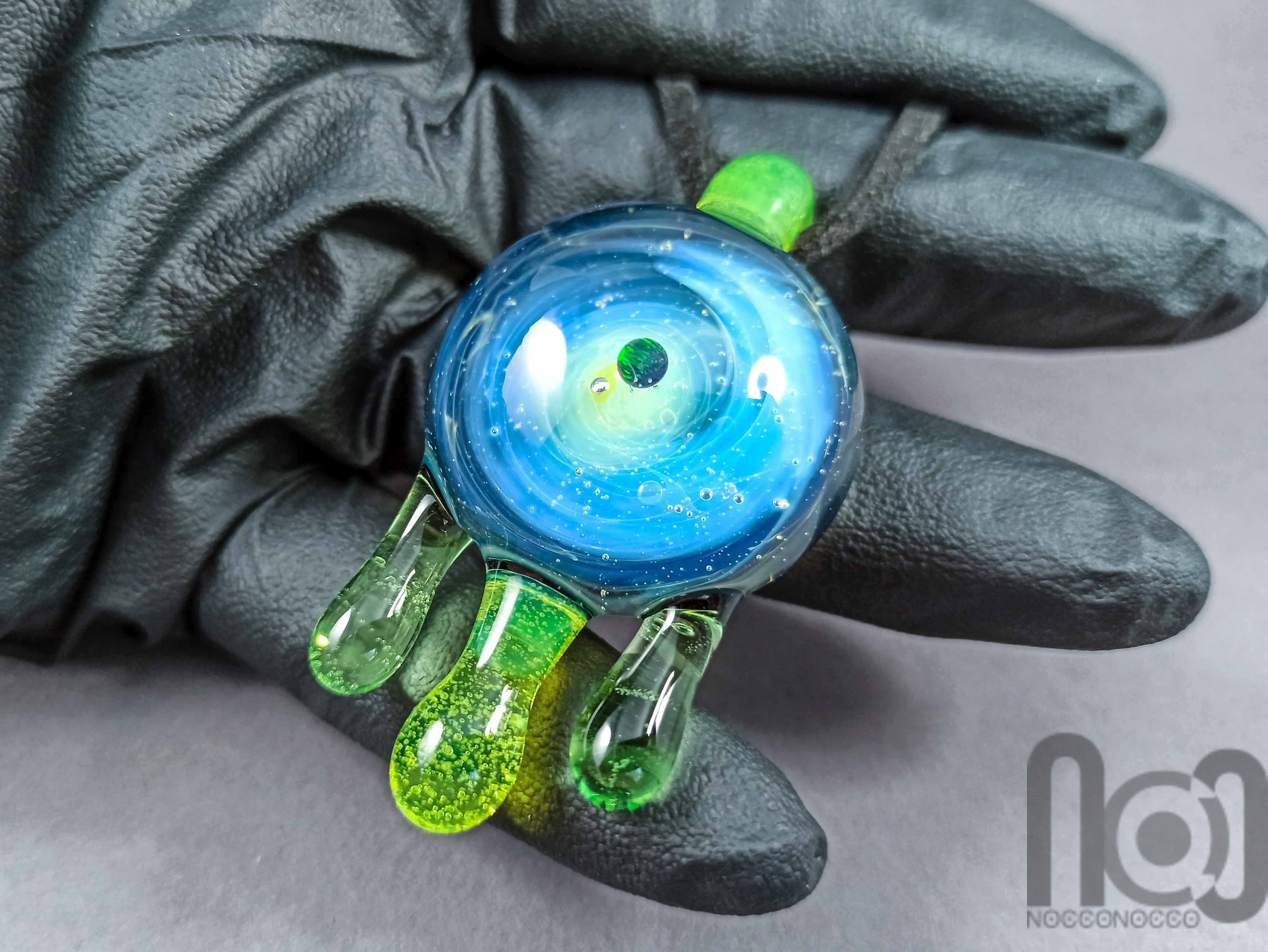 Dripping Galaxy Pendant with Opal Planet, v295 — handmade borosilicate glass by NoccoNocco, detail view 6 of 6, made in Greece