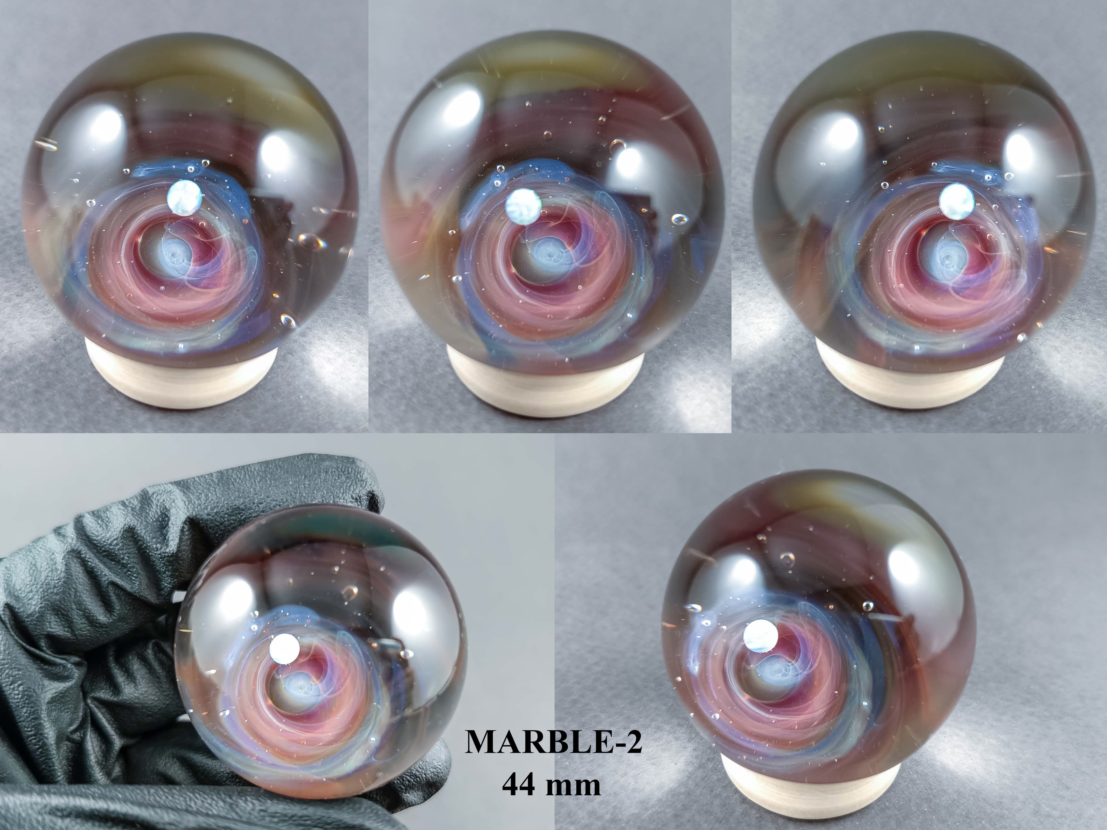 Large Galaxy Marble with Planet, v457 — handmade borosilicate glass by NoccoNocco, detail view 2 of 2, made in Greece