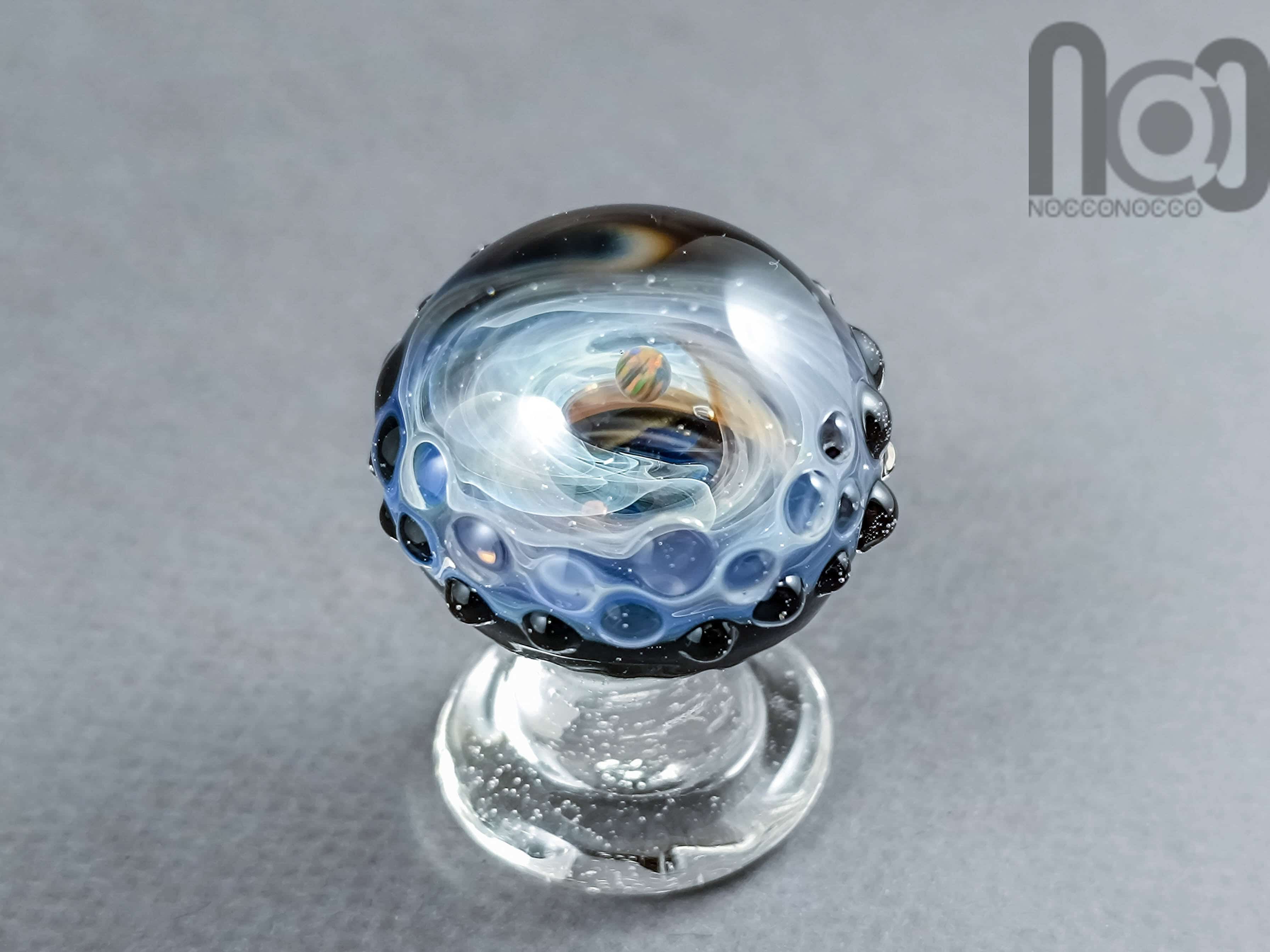UV Reactive Galaxy Mushroom With An Opal Planet, v484 — handmade borosilicate glass by NoccoNocco, made in Greece