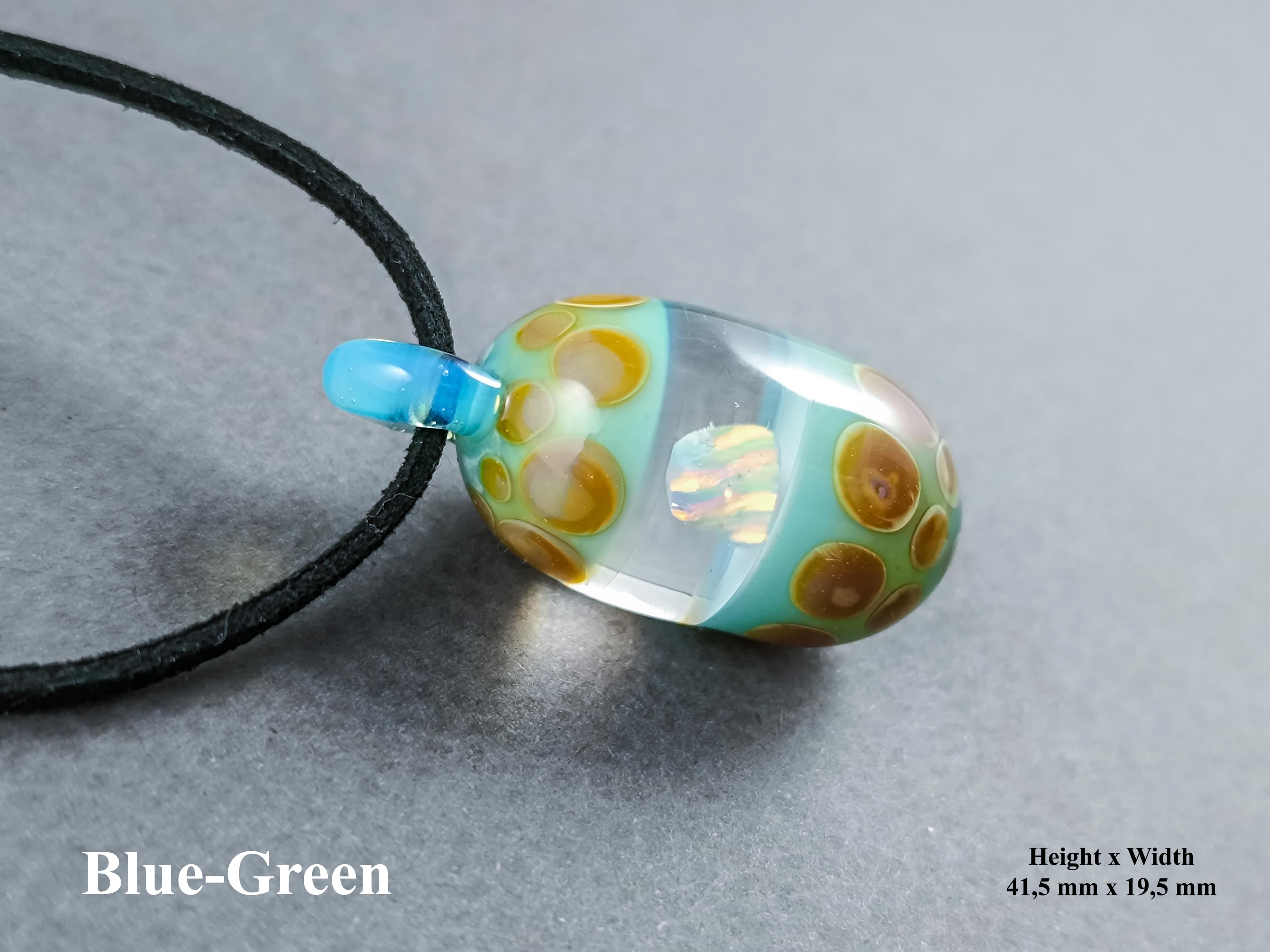 Glass Pendant With An Opal Shard — handmade borosilicate glass by NoccoNocco, main view, made in Greece