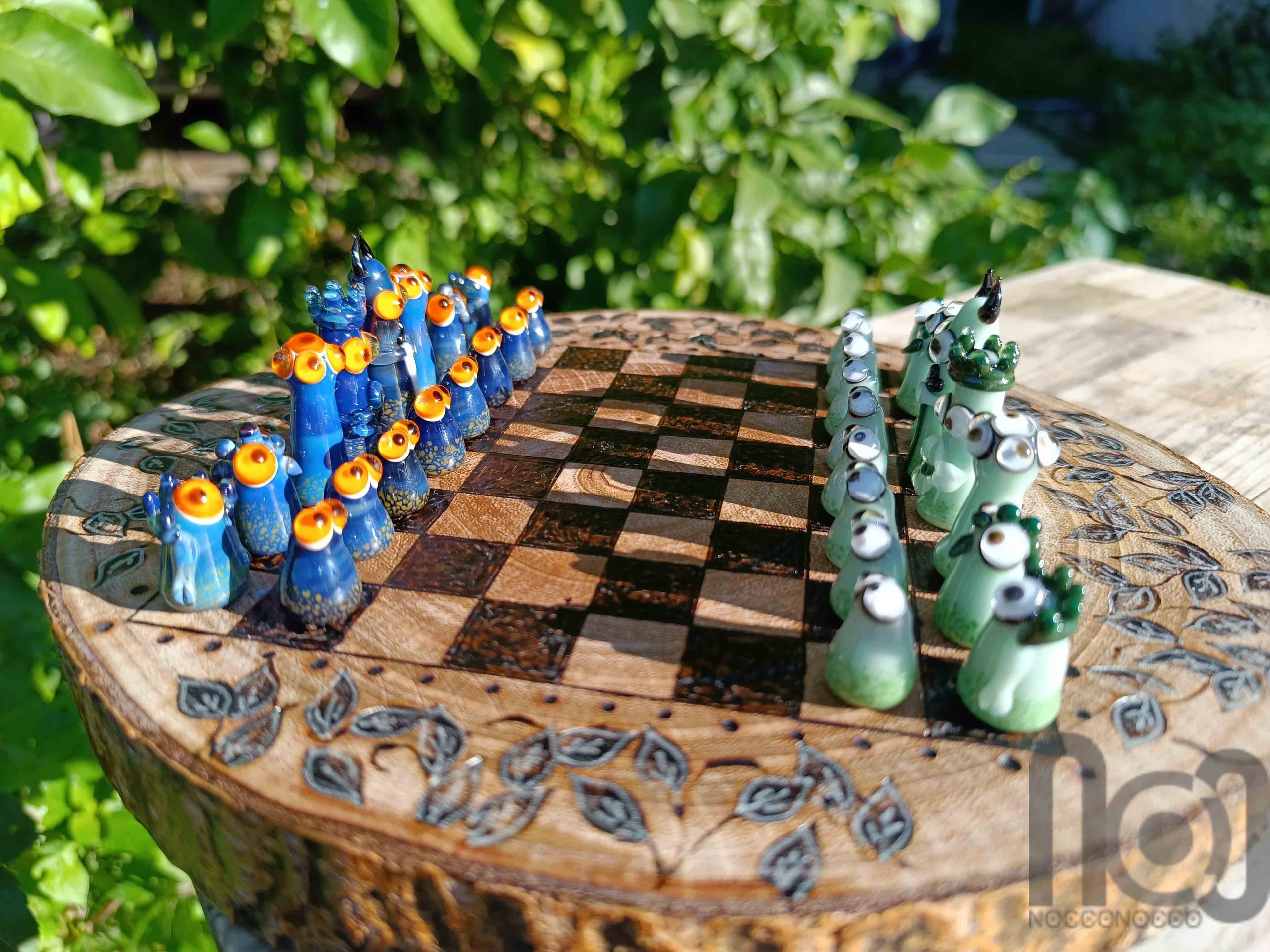 Monster Themed Handmade Glass Chess Set -v2 — handmade borosilicate glass by NoccoNocco, detail view 2 of 6, made in Greece