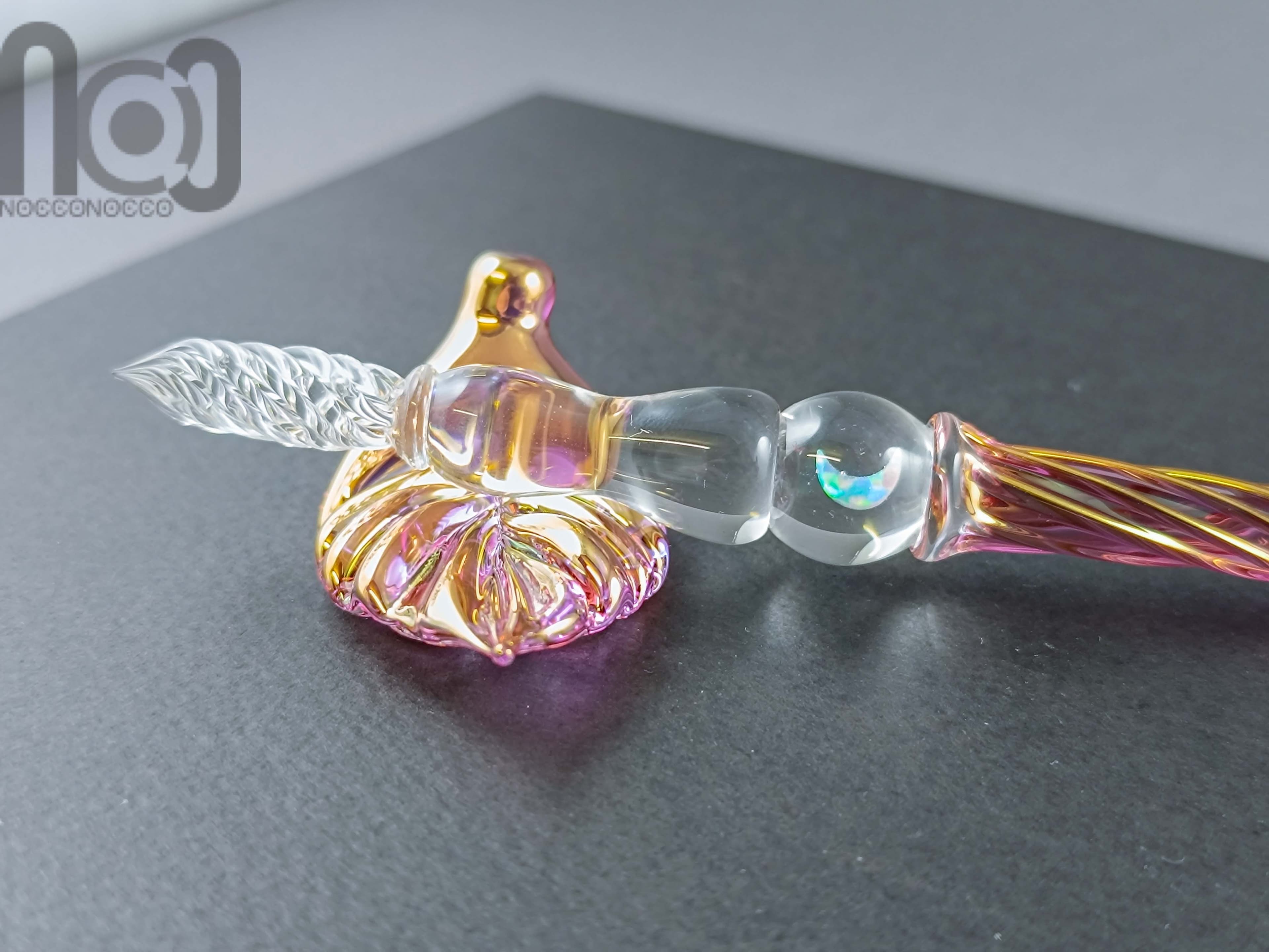 Gold and Fine Silver Fumed Dip Pen with Opal, v102 — handmade borosilicate glass by NoccoNocco, detail view 2 of 5, made in Greece