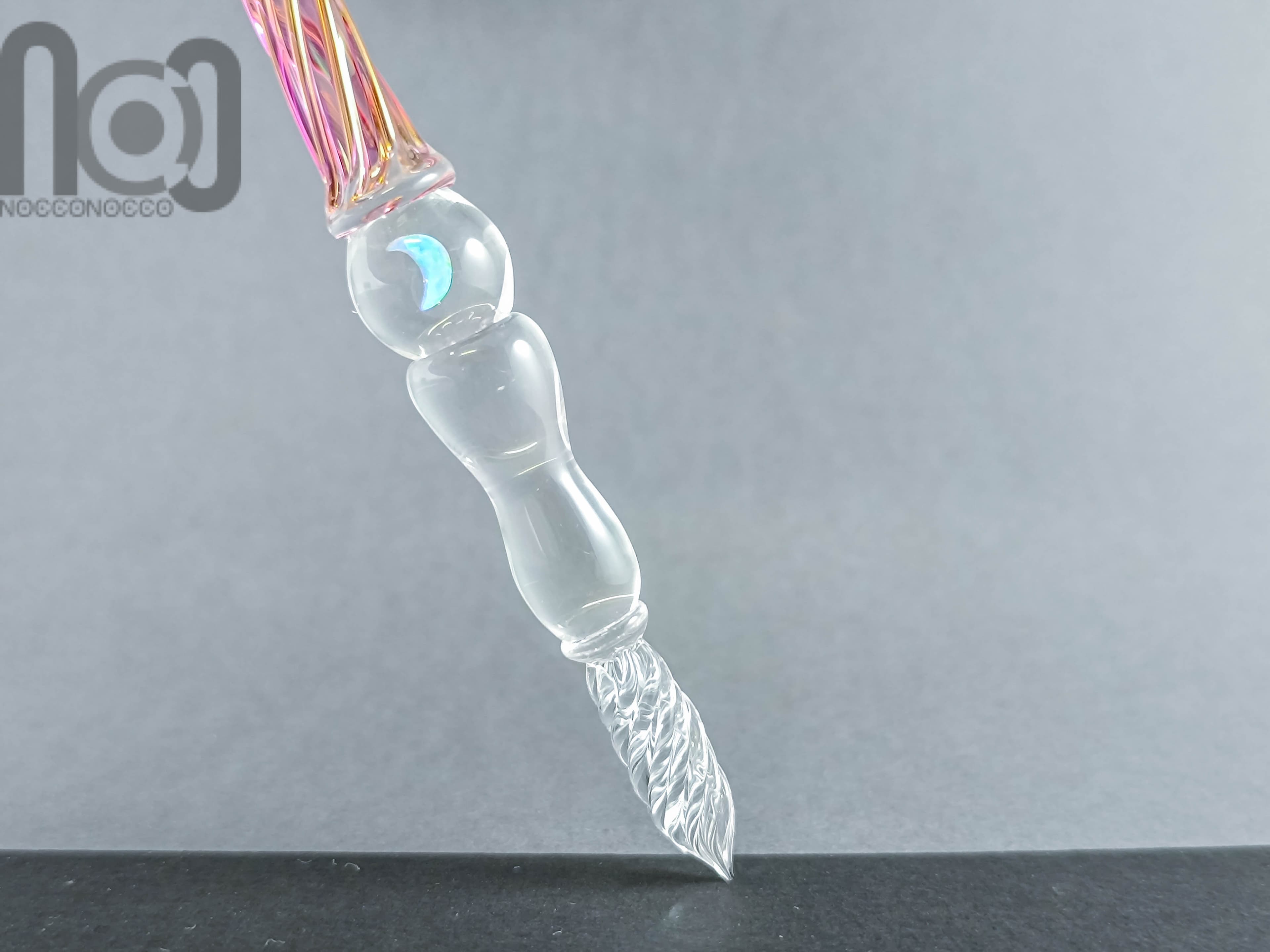 Gold and Fine Silver Fumed Dip Pen with Opal, v102 — handmade borosilicate glass by NoccoNocco, detail view 5 of 5, made in Greece