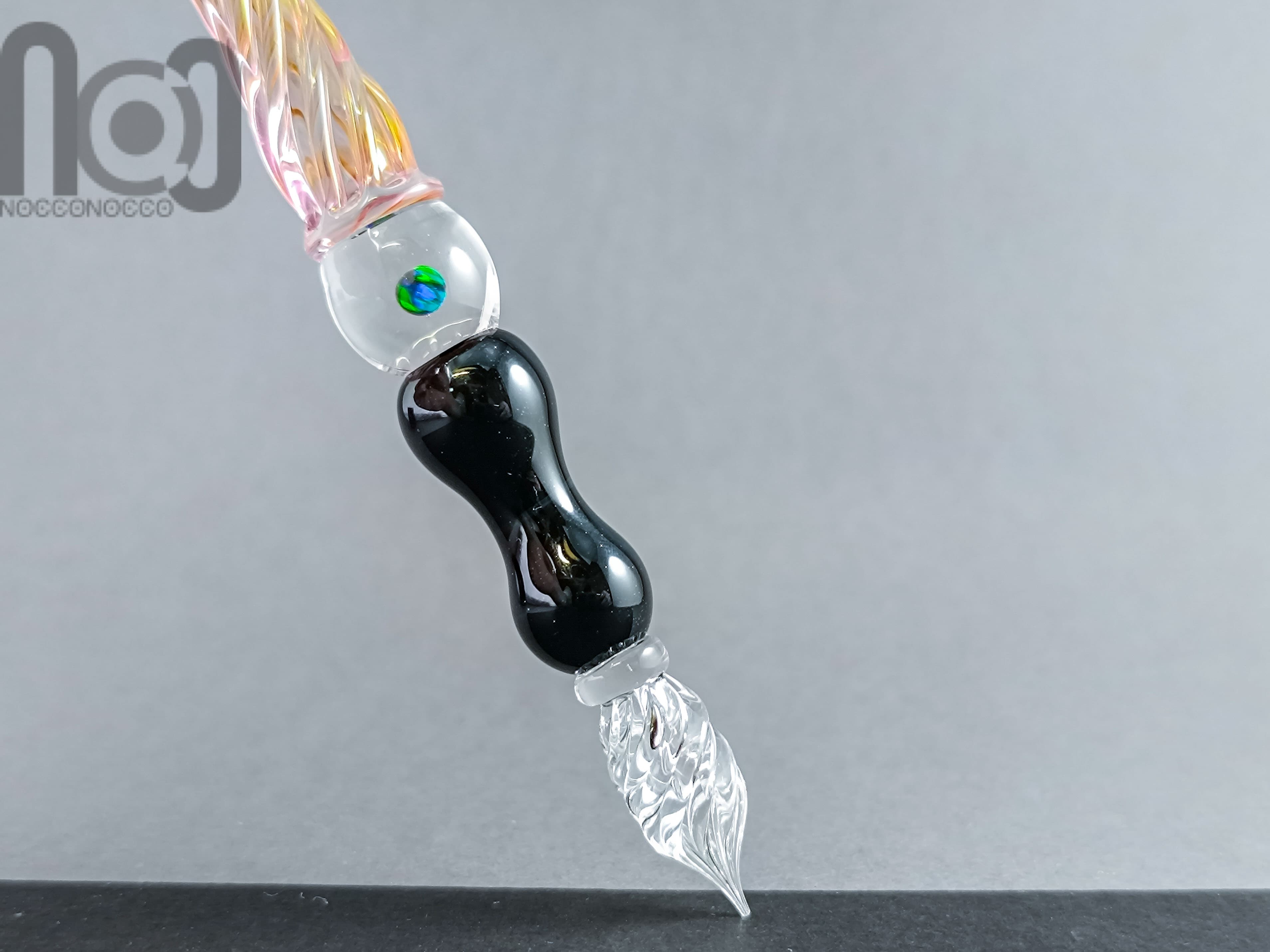 Gold Fumed Dip Pen with Opal, v103 — handmade borosilicate glass by NoccoNocco, detail view 5 of 5, made in Greece