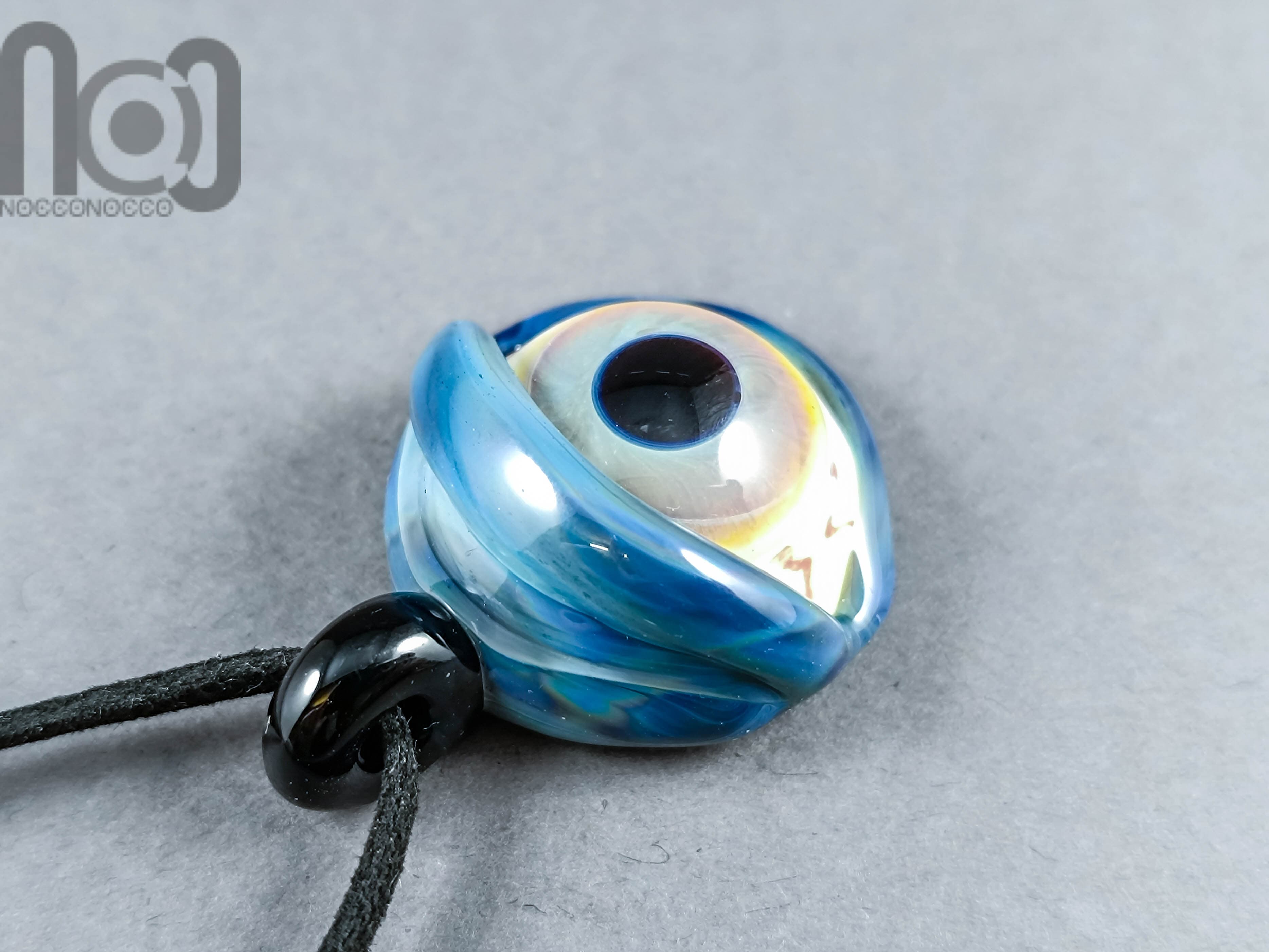 Eyeball Pendant, v322 — handmade borosilicate glass by NoccoNocco, detail view 4 of 5, made in Greece