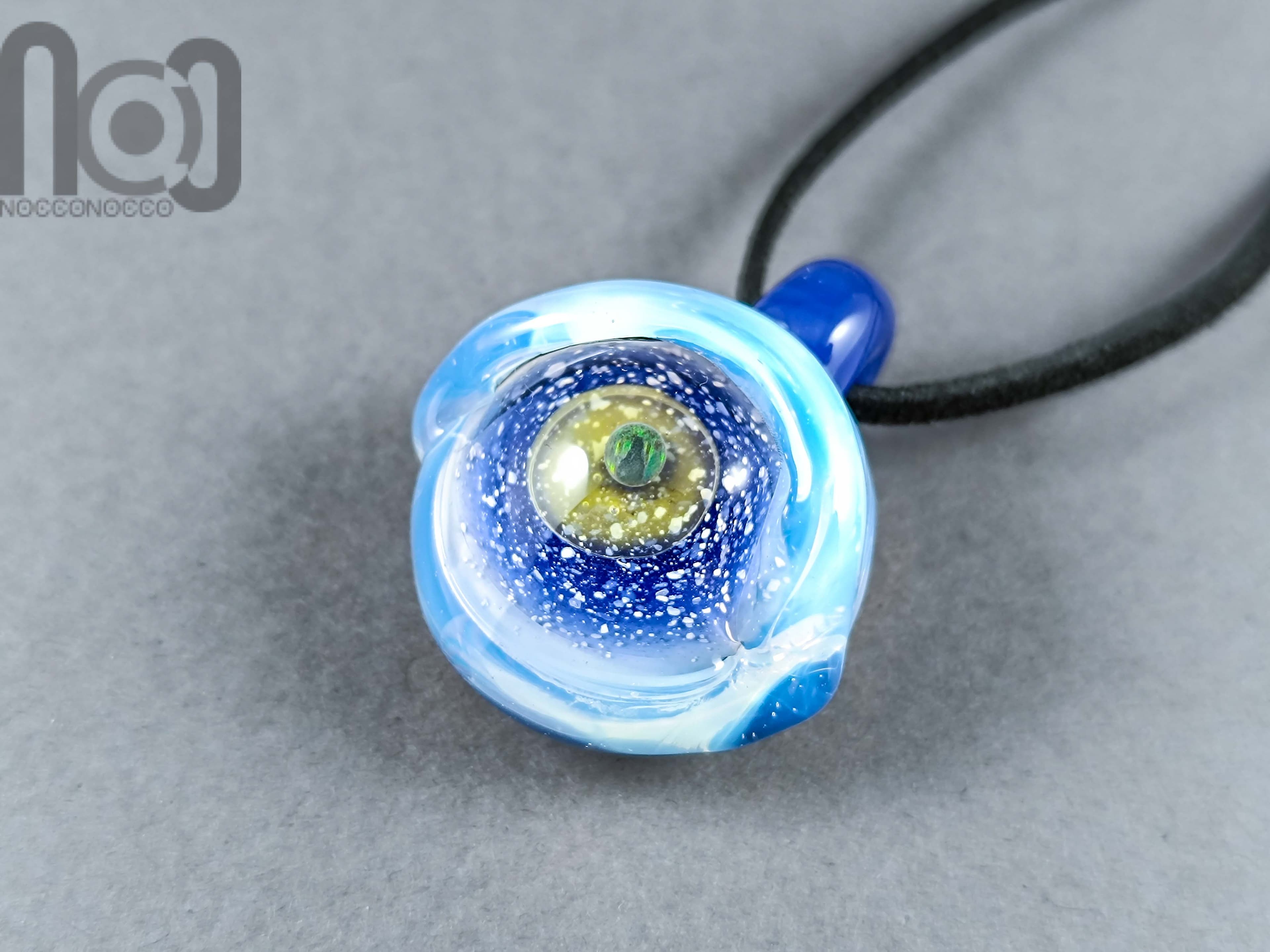 Eyeball Pendant with Opal Pupil, v326 — handmade borosilicate glass by NoccoNocco, main view, made in Greece