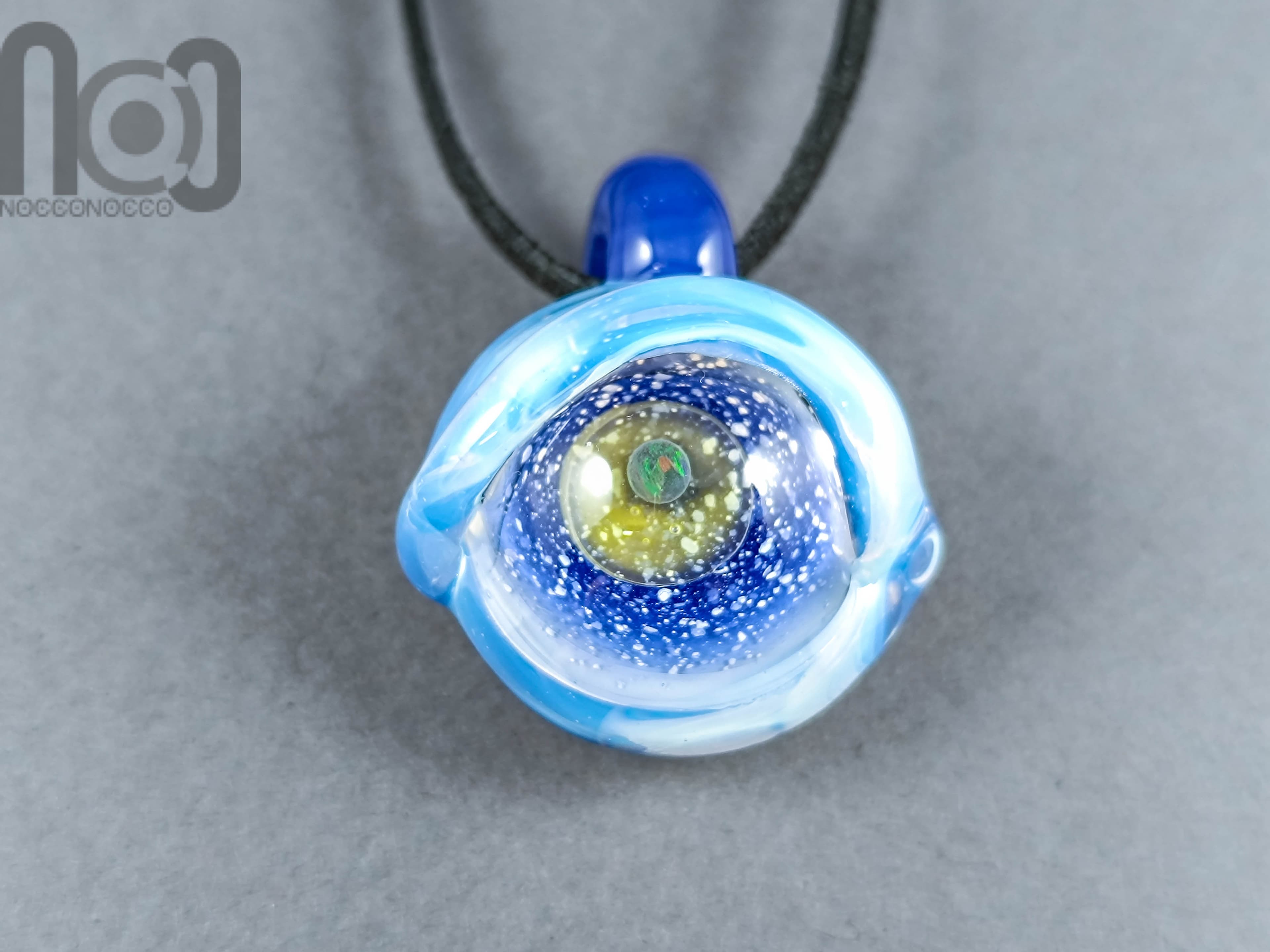 Eyeball Pendant with Opal Pupil, v326 — handmade borosilicate glass by NoccoNocco, detail view 2 of 3, made in Greece