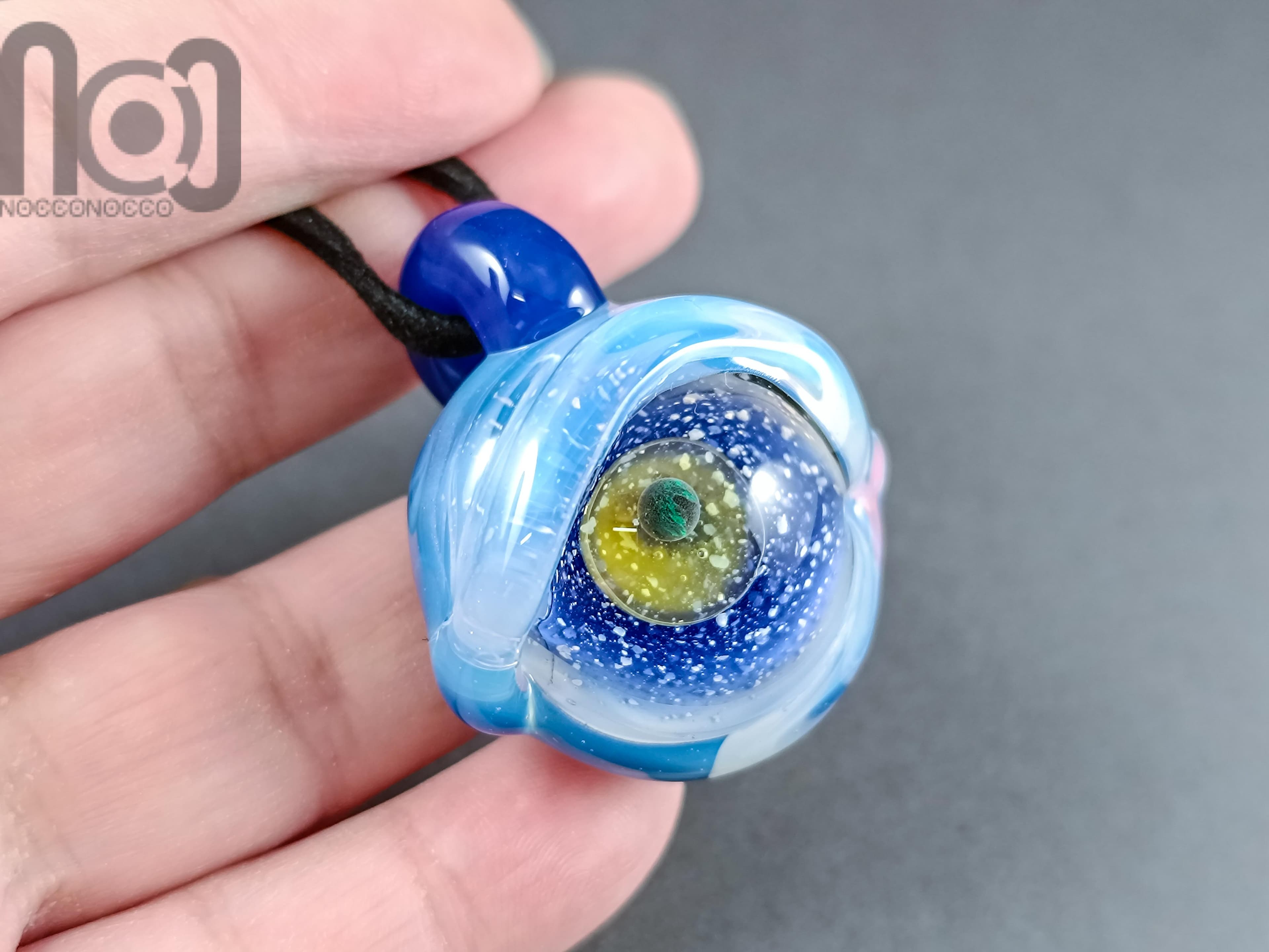 Eyeball Pendant with Opal Pupil, v326 — handmade borosilicate glass by NoccoNocco, detail view 3 of 3, made in Greece