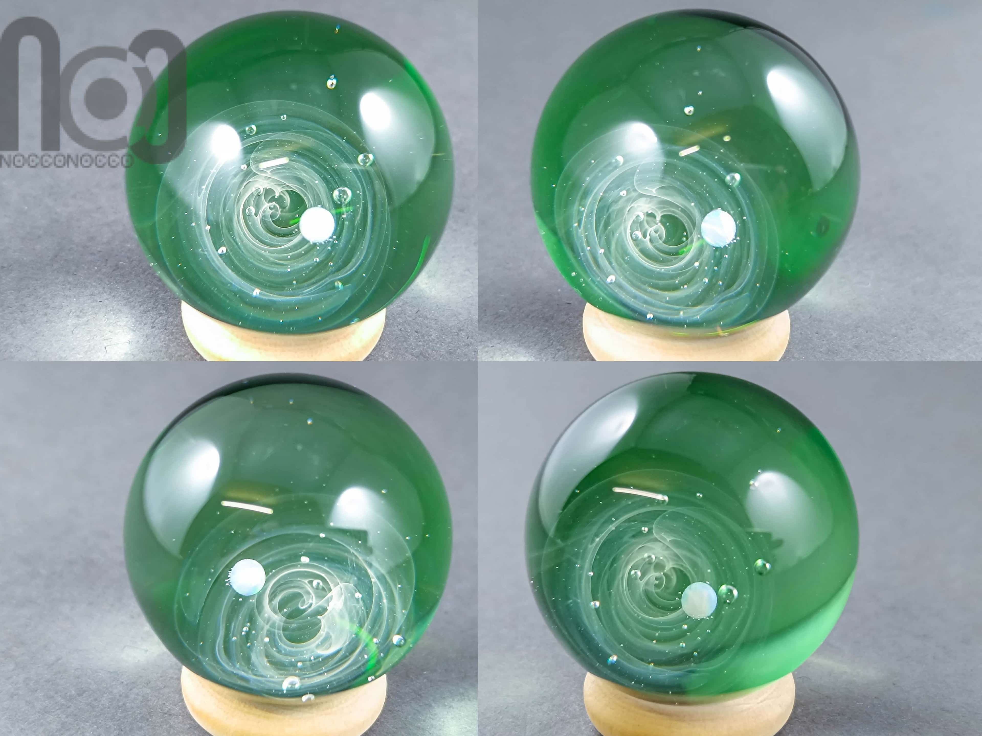 Silver Fumed Glass Galaxy Marble With A Floating Opal Planet, v512 — handmade borosilicate glass by NoccoNocco, made in Greece