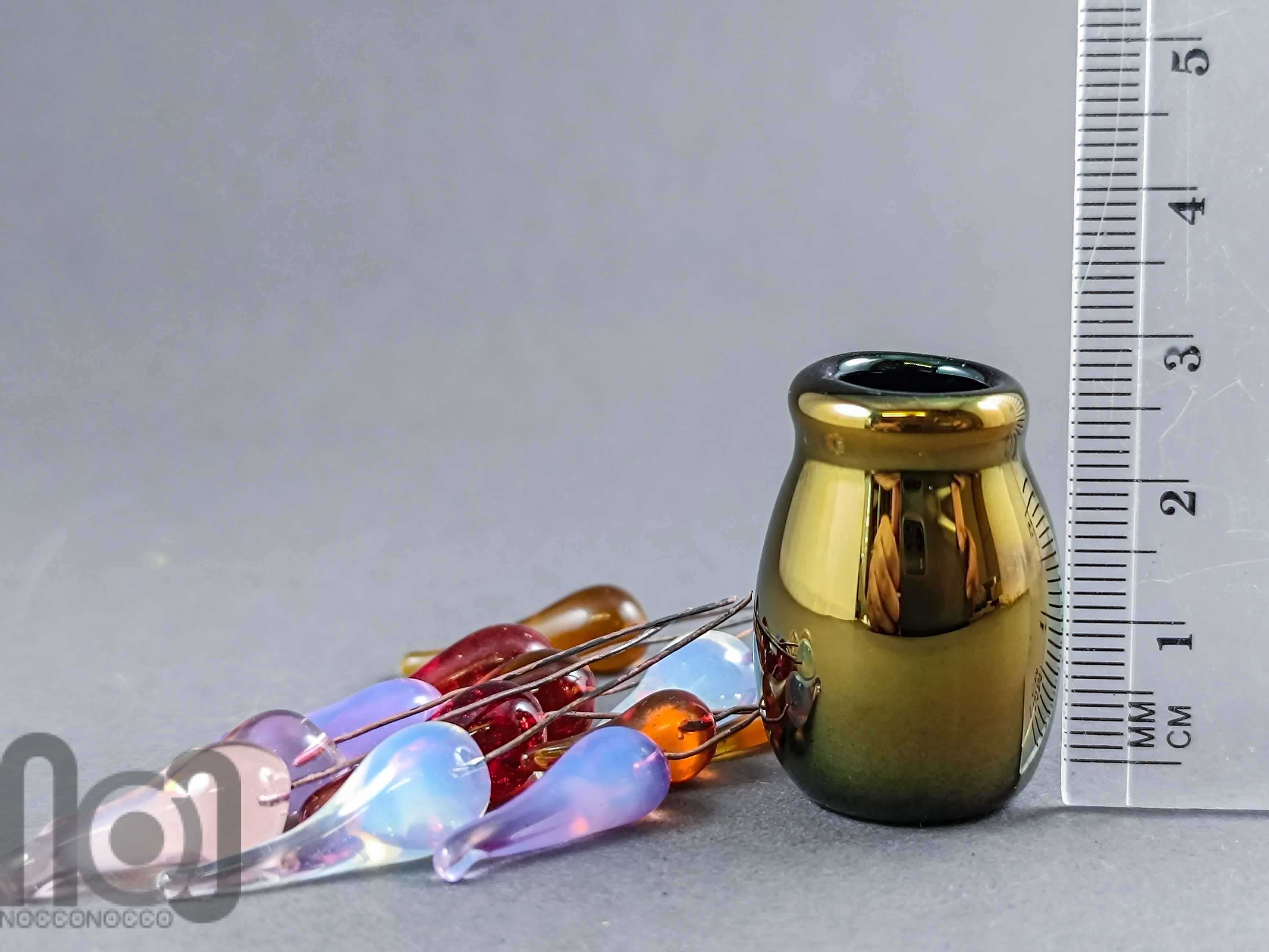 Handblown Gold-Fumed Mini Glass Vase with Colorful Flower Buds — handmade borosilicate glass by NoccoNocco, detail view 5 of 5, made in Greece