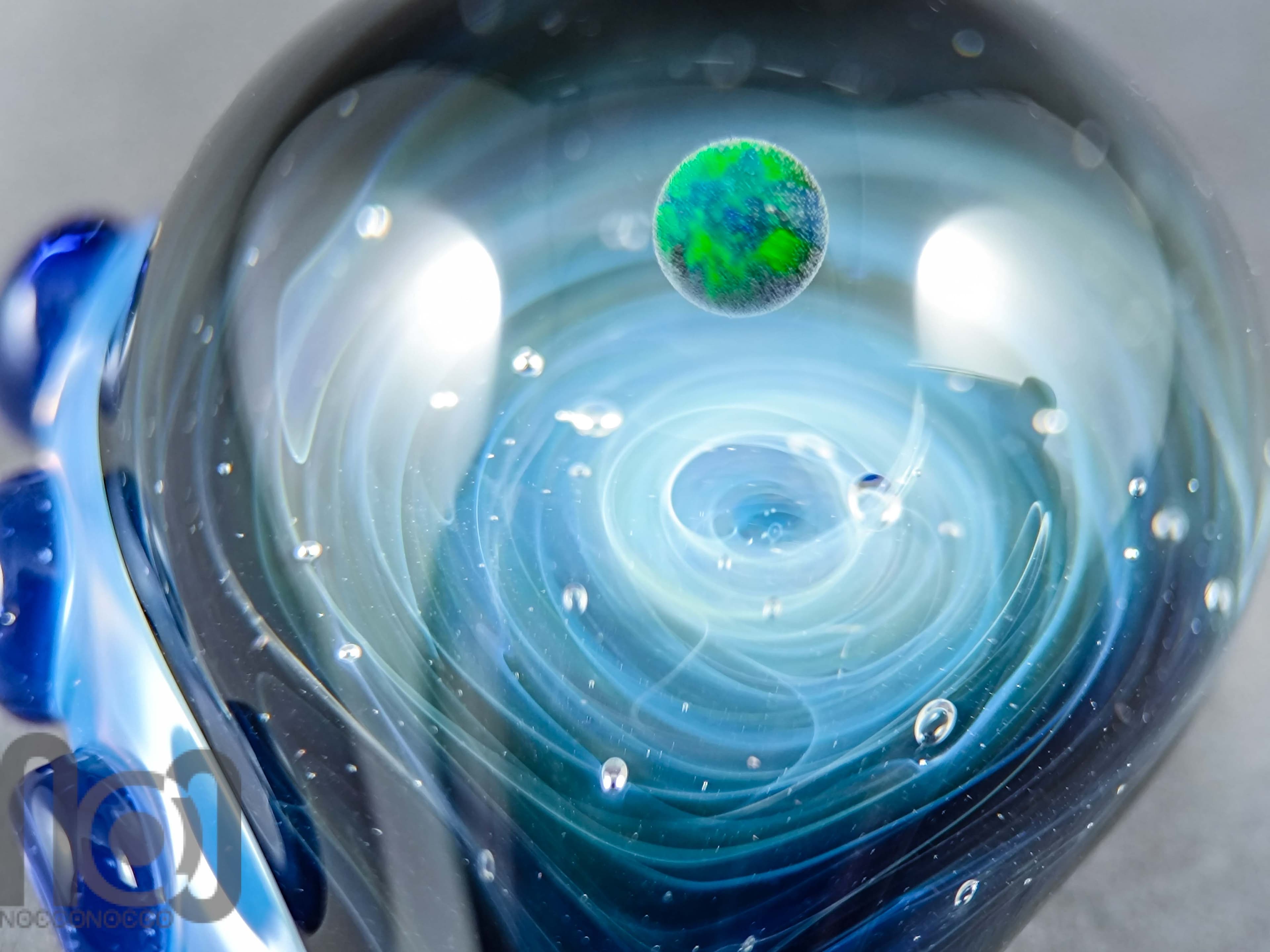 Galaxy Glass Pendant with Floating Opal, v336 — handmade borosilicate glass by NoccoNocco, detail view 2 of 4, made in Greece
