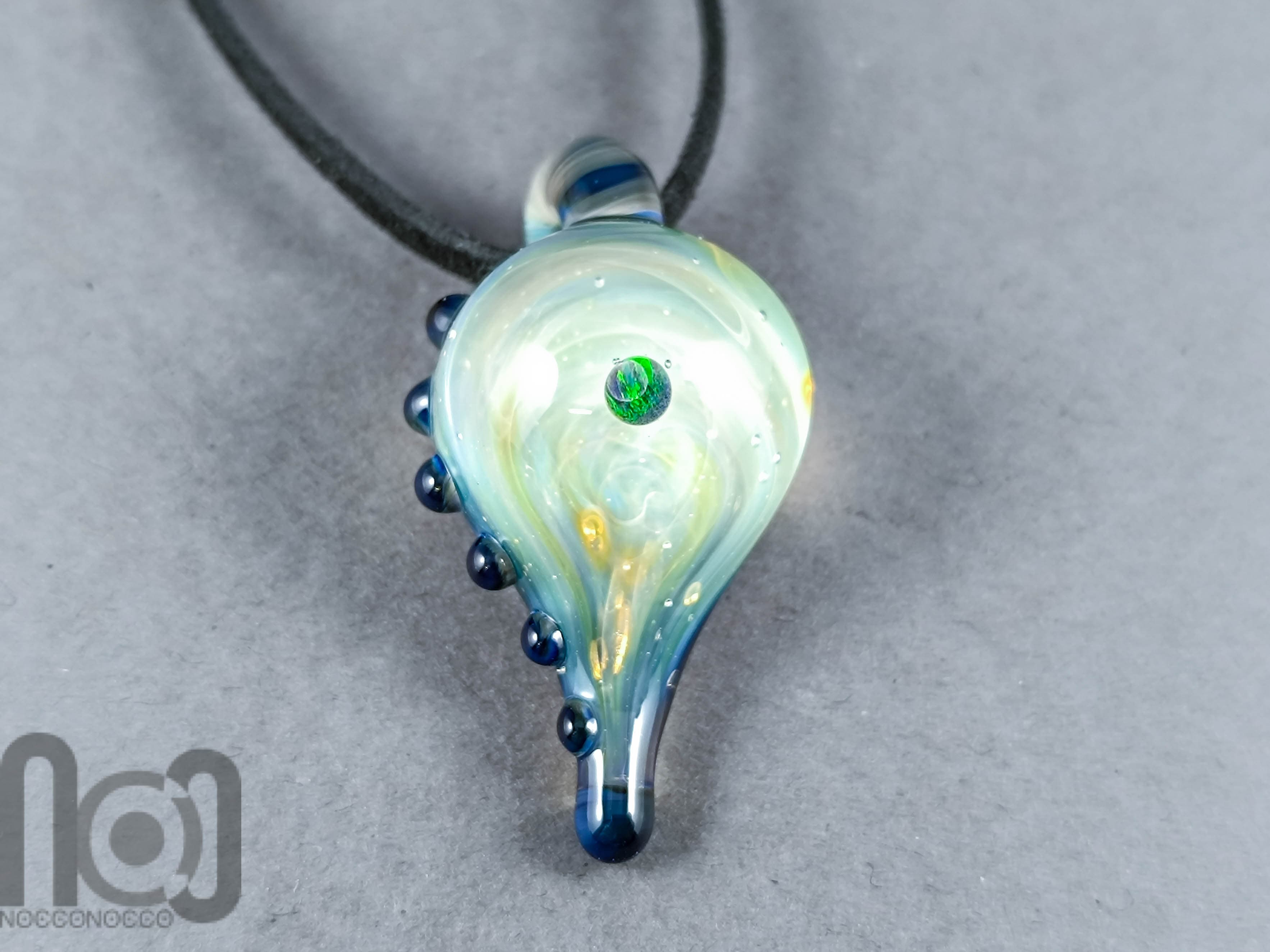 Galaxy Glass Pendant with Floating Opal, v344 — handmade borosilicate glass by NoccoNocco, detail view 2 of 3, made in Greece