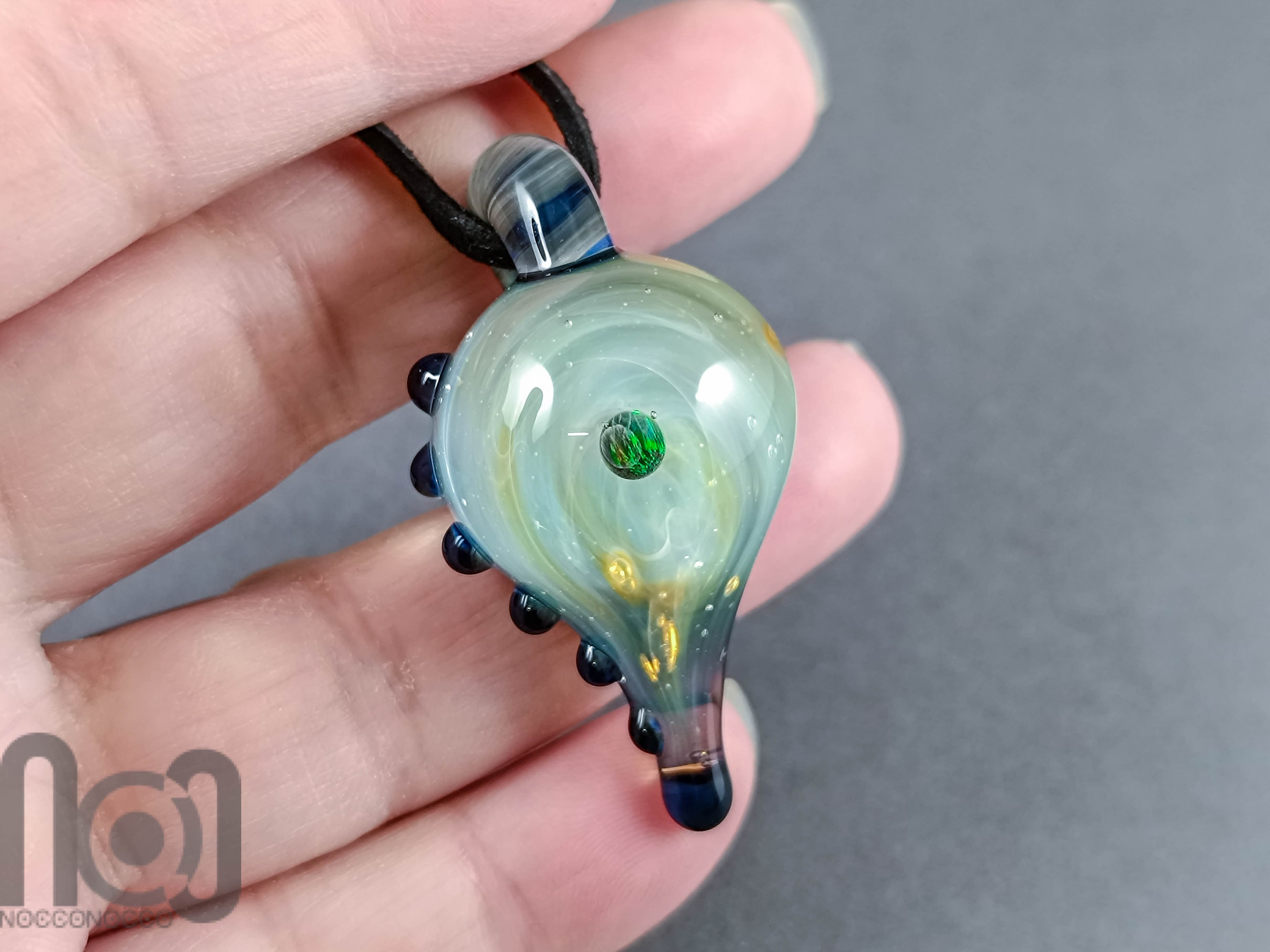 Galaxy Glass Pendant with Floating Opal, v344 — handmade borosilicate glass by NoccoNocco, detail view 3 of 3, made in Greece