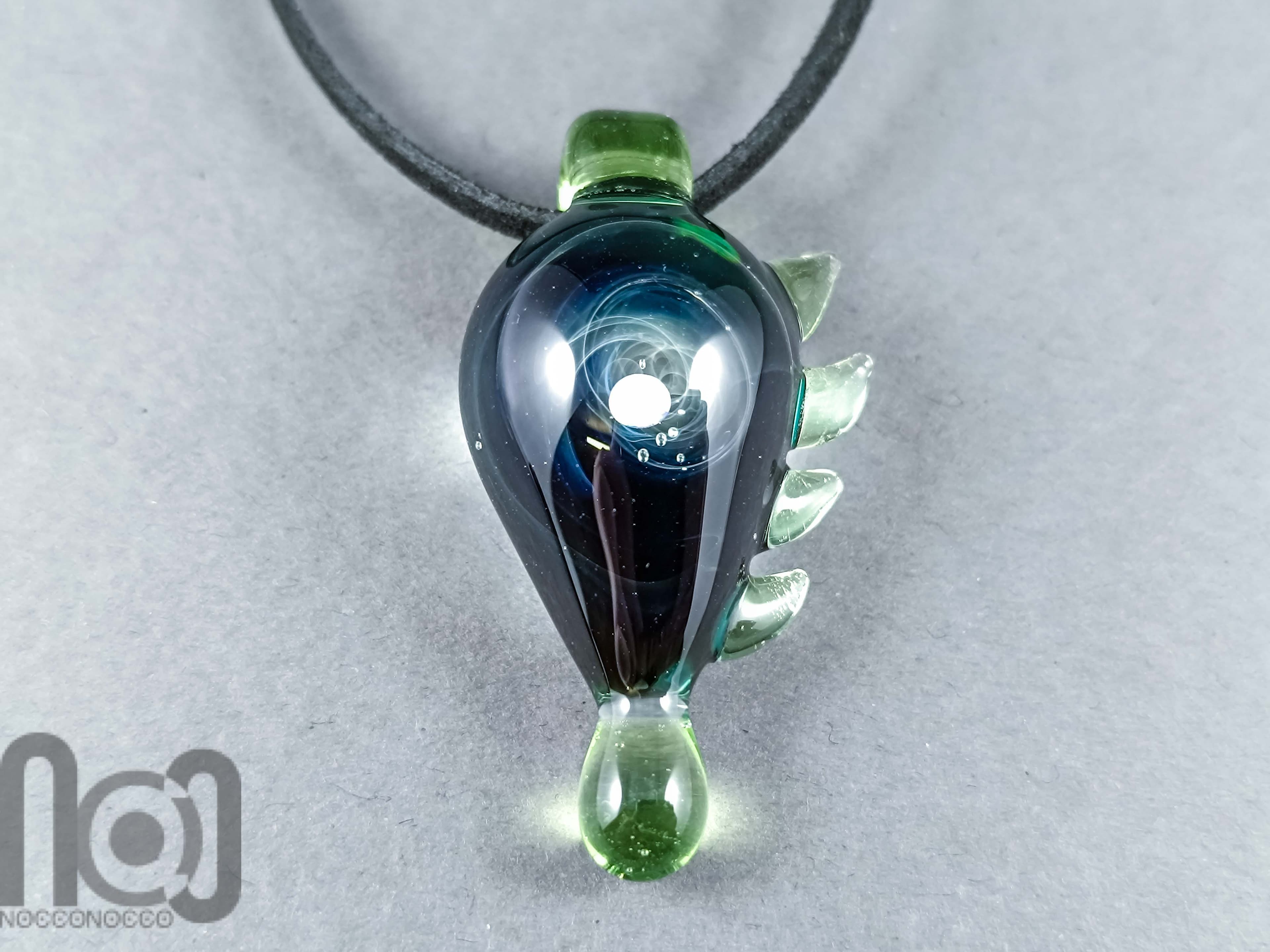 Galaxy Glass Pendant with Floating Opal, v345 — handmade borosilicate glass by NoccoNocco, detail view 2 of 4, made in Greece