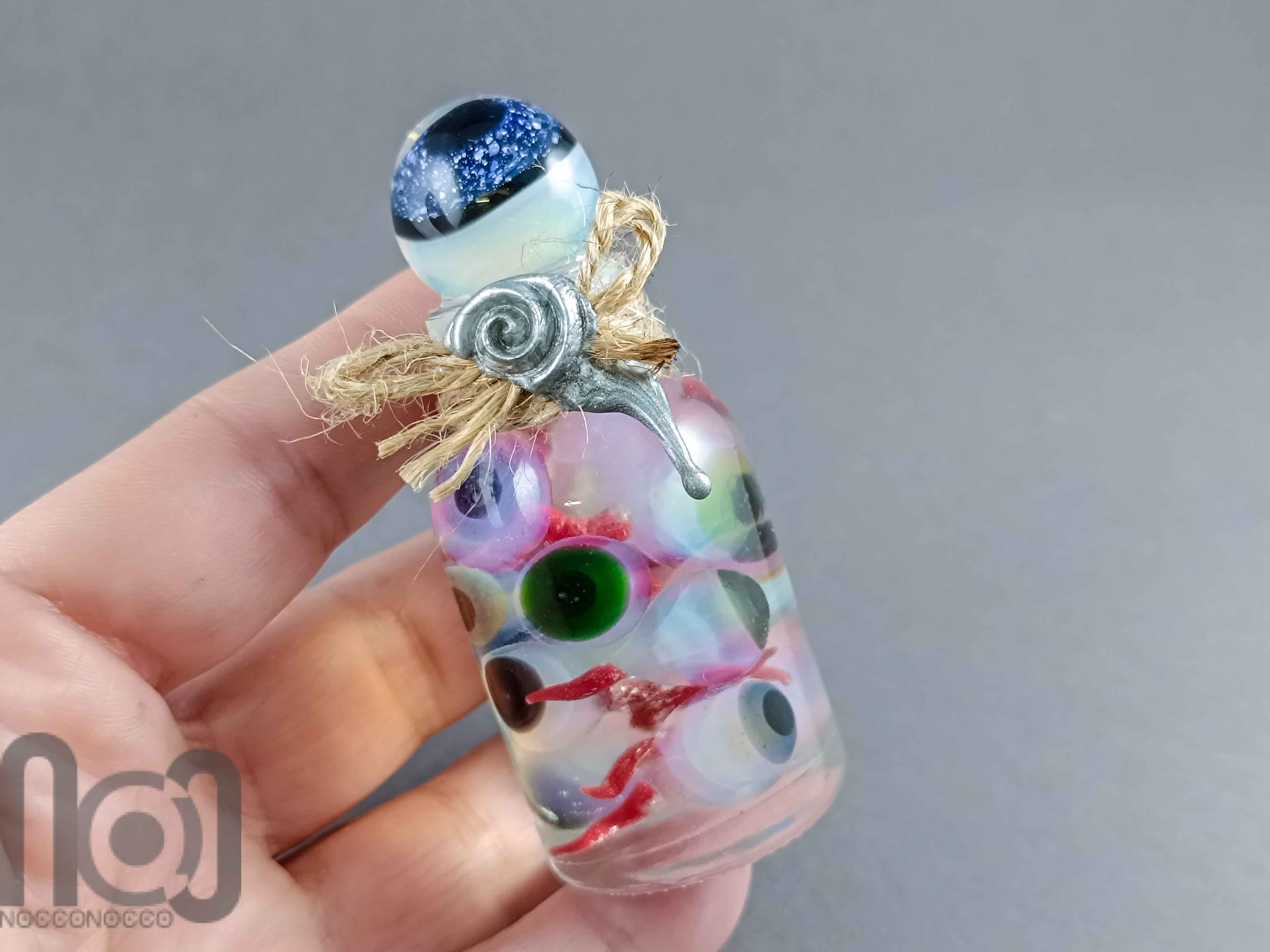 Witches Bottle with Floating Glass Eyeballs | Gothic Decor — handmade borosilicate glass by NoccoNocco, detail view 4 of 5, made in Greece
