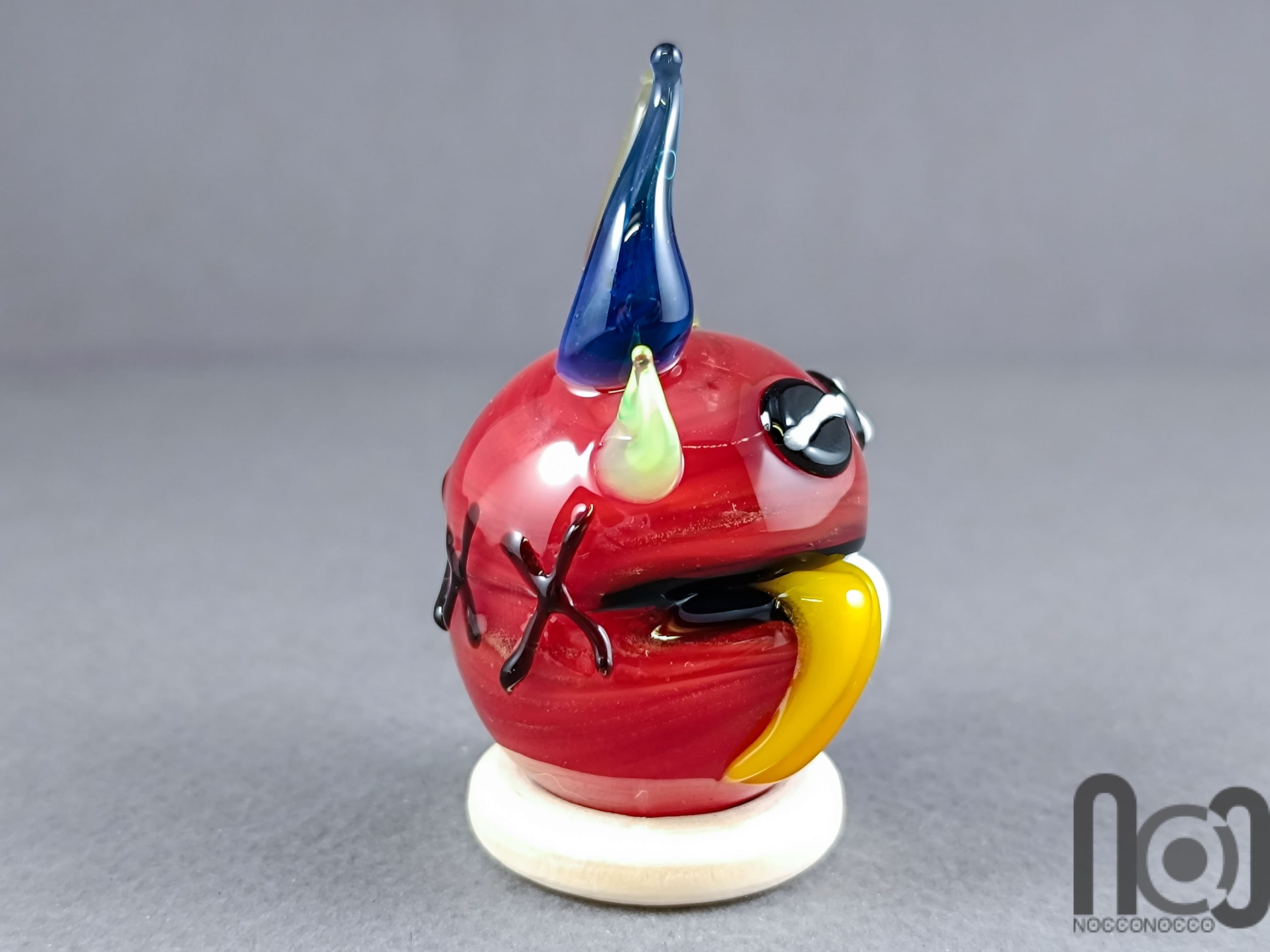 Handmade Glass Monster Marble – Red Edition, v598 — handmade borosilicate glass by NoccoNocco, detail view 2 of 6, made in Greece