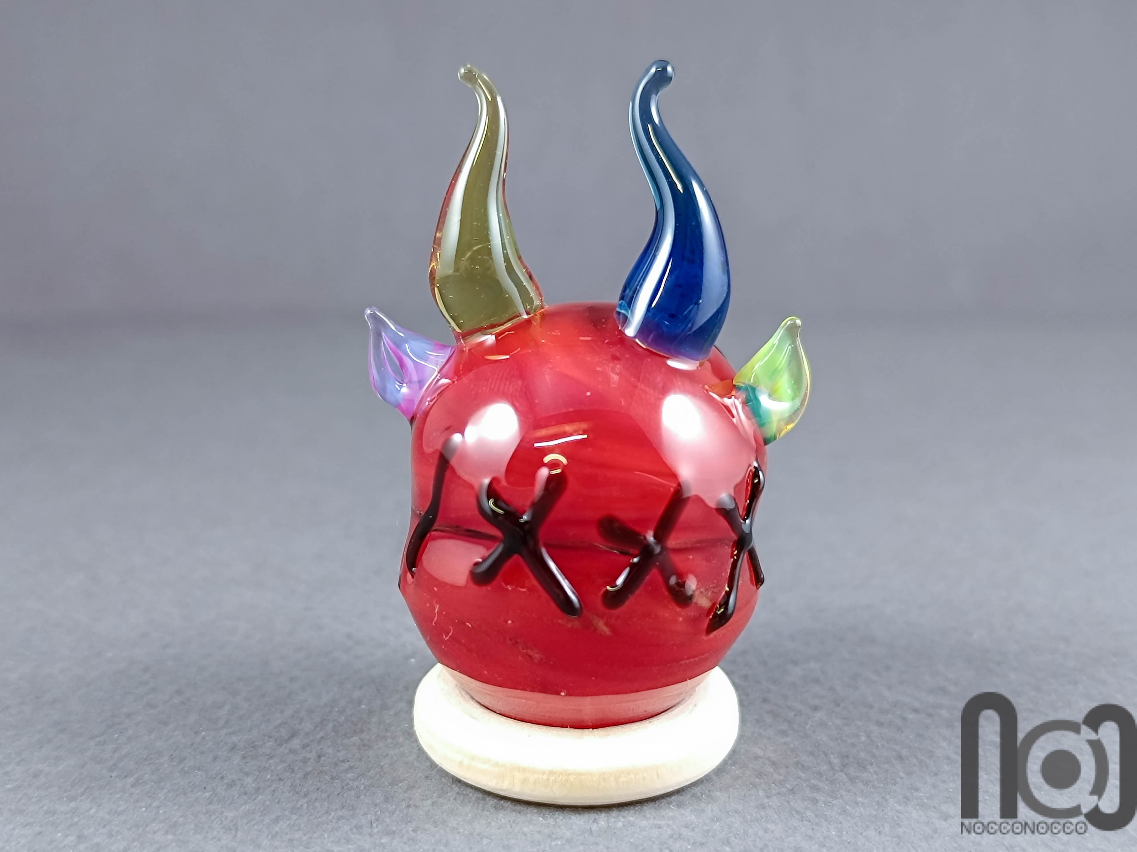 Handmade Glass Monster Marble – Red Edition, v598 — handmade borosilicate glass by NoccoNocco, detail view 3 of 6, made in Greece