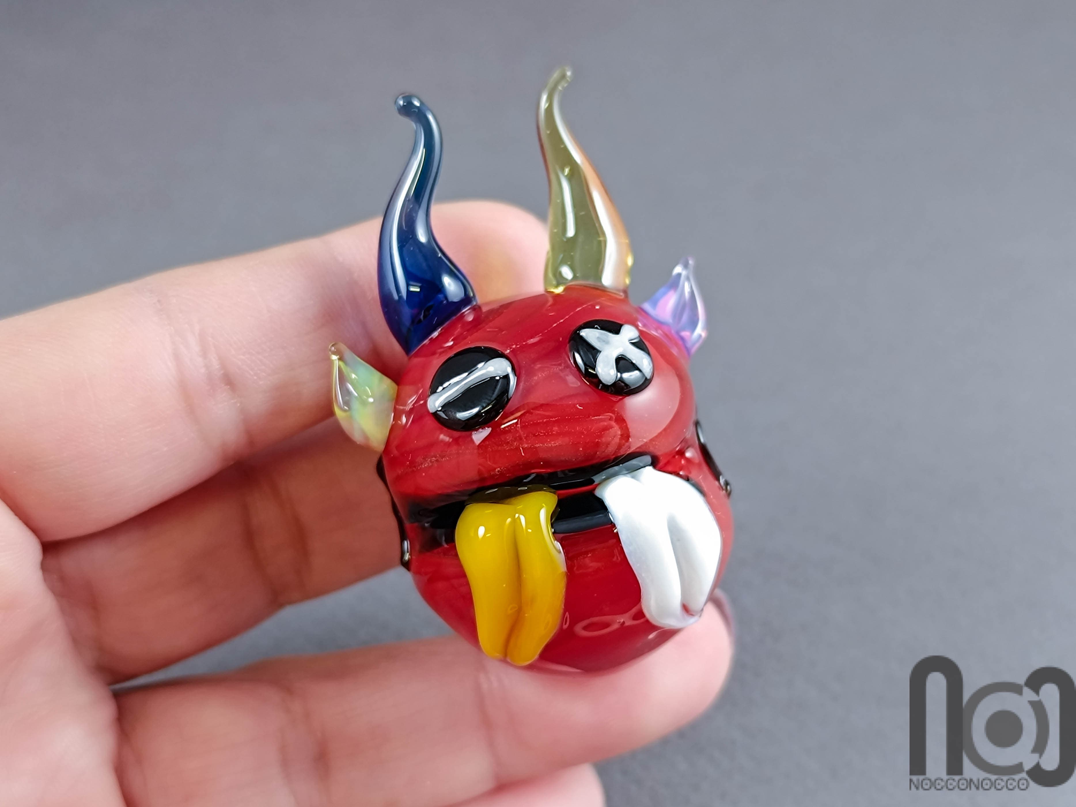 Handmade Glass Monster Marble – Red Edition, v598 — handmade borosilicate glass by NoccoNocco, detail view 6 of 6, made in Greece