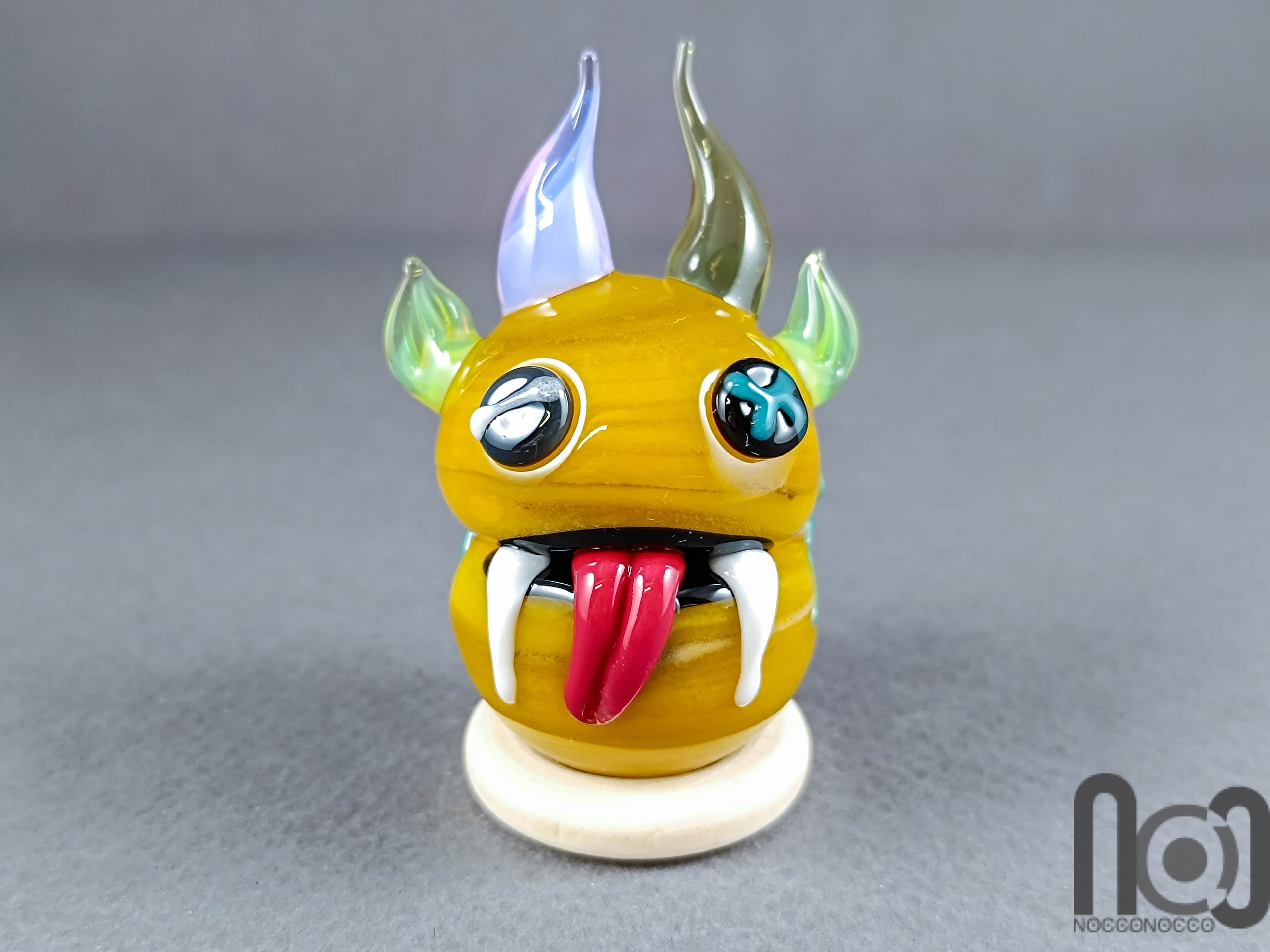 Handmade Glass Monster Marble – Yellow Edition, v599 — handmade borosilicate glass by NoccoNocco, main view, made in Greece