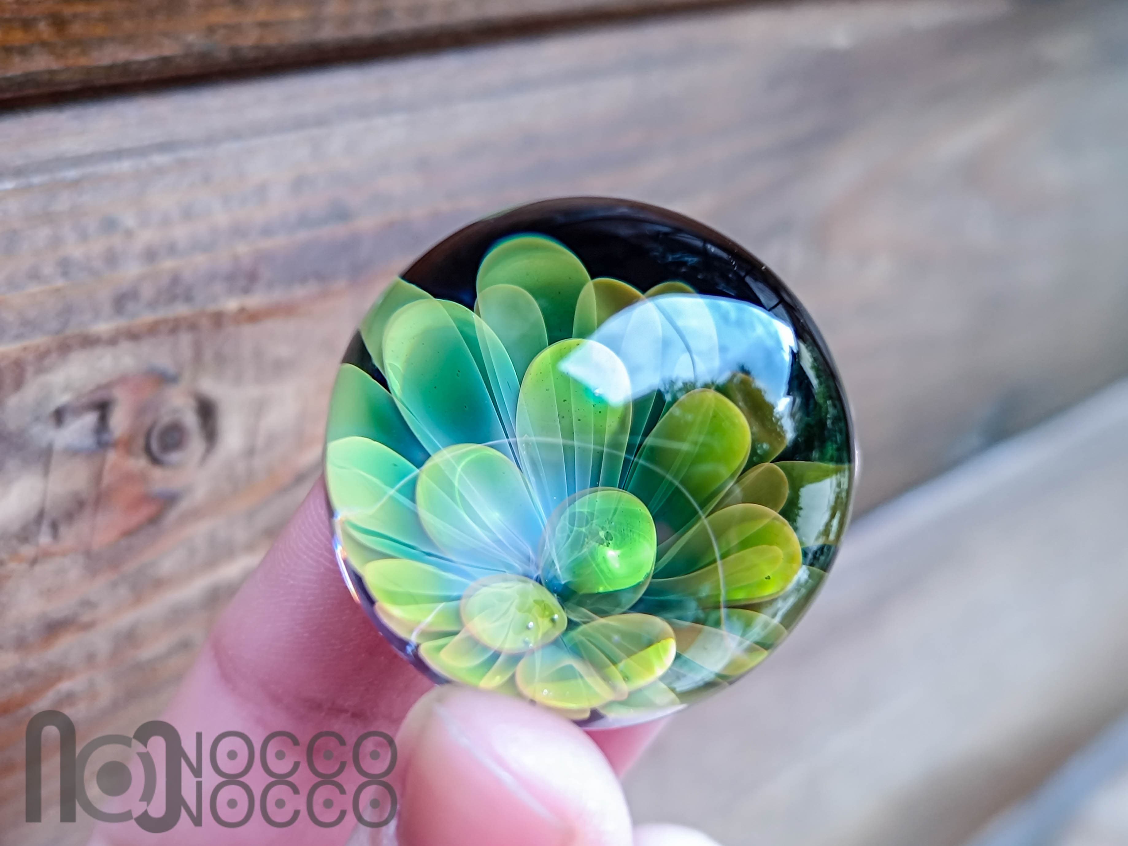 Handmade Gold & Silver Fumed Glass Implosion Marble, v601 — handmade borosilicate glass by NoccoNocco, detail view 2 of 5, made in Greece