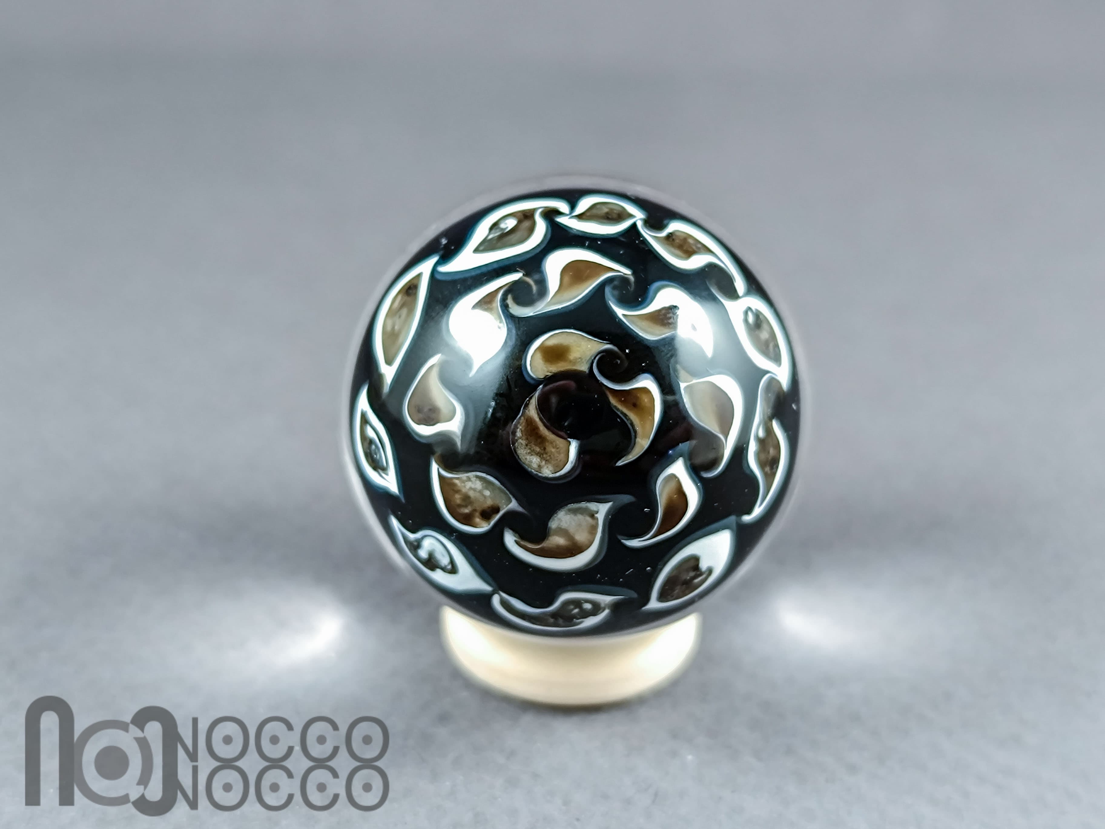 Handmade Gold & Silver Fumed Glass Implosion Marble, v601 — handmade borosilicate glass by NoccoNocco, detail view 5 of 5, made in Greece
