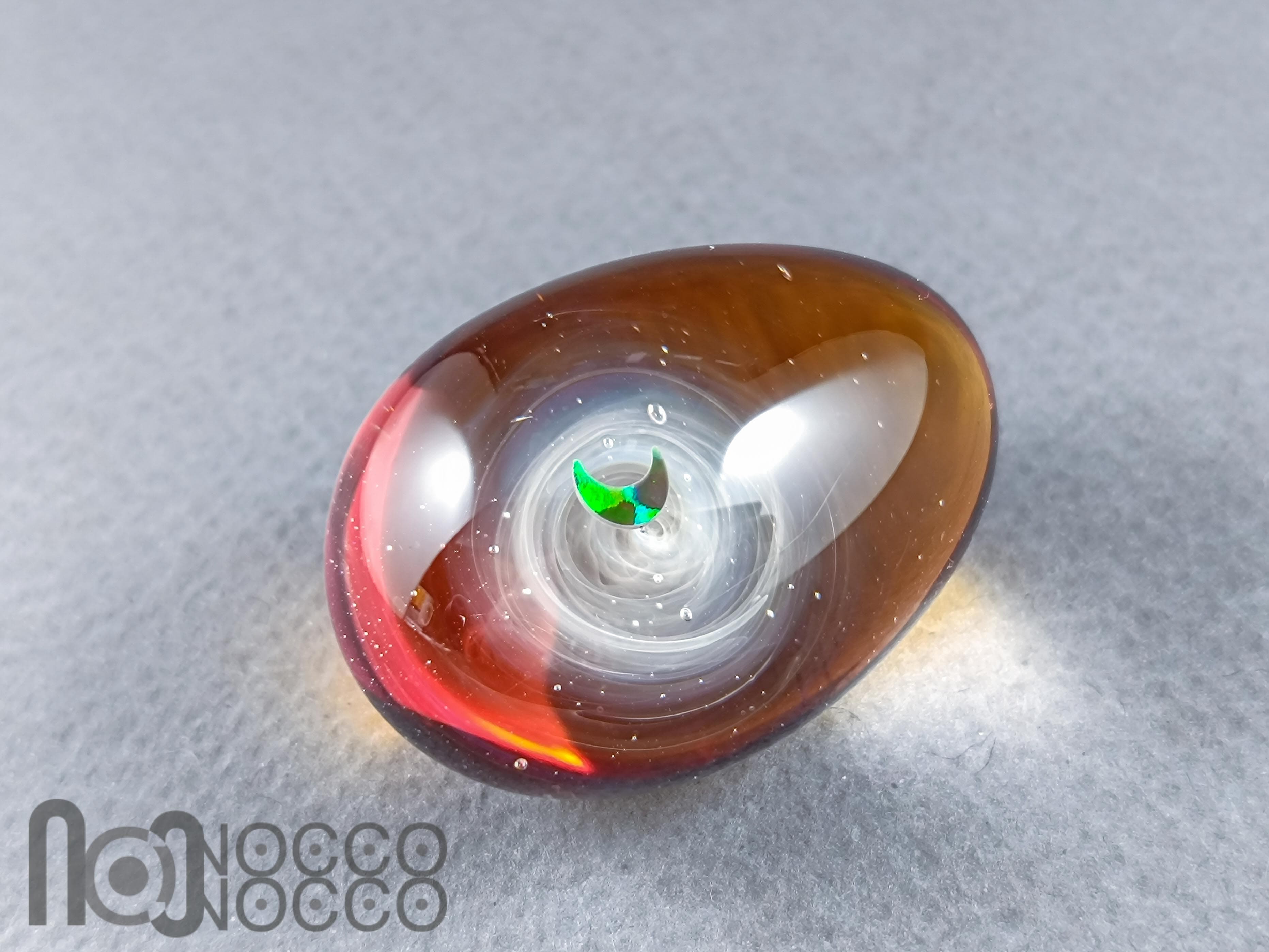 Handmade Glass Galaxy Egg with Opal Planet, v604 — handmade borosilicate glass by NoccoNocco, main view, made in Greece