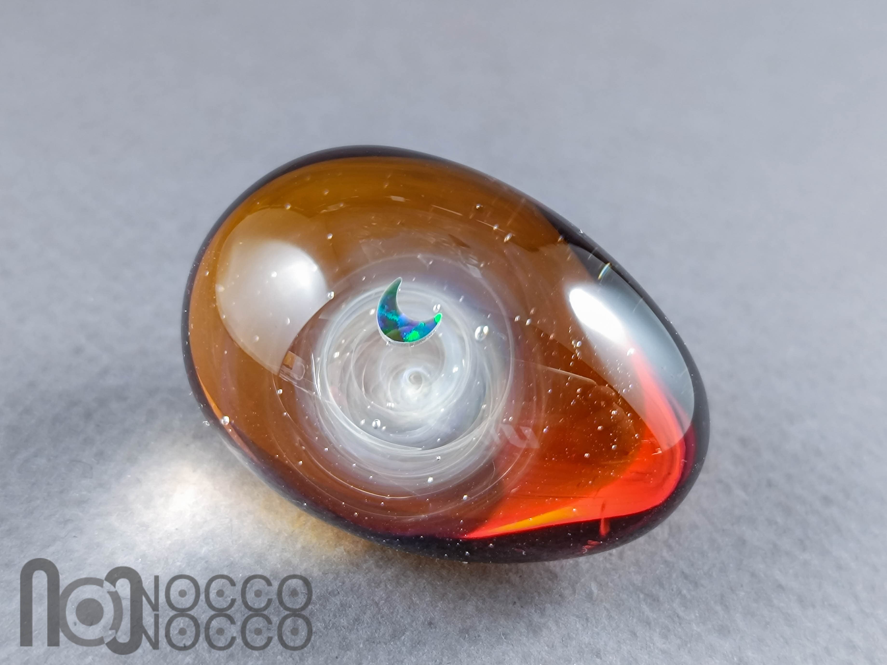 Handmade Glass Galaxy Egg with Opal Planet, v604 — handmade borosilicate glass by NoccoNocco, detail view 2 of 4, made in Greece