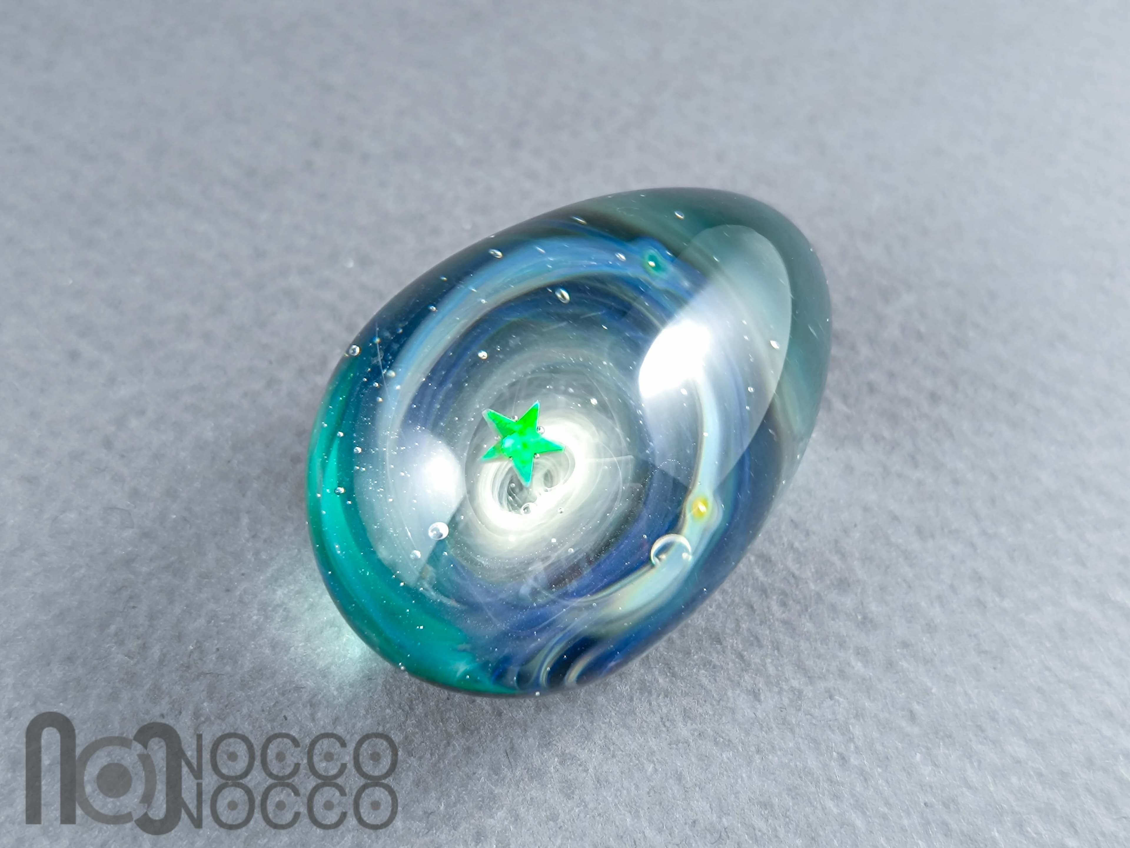 Handmade Glass Galaxy Egg with Opal Planet, v605 — handmade borosilicate glass by NoccoNocco, detail view 2 of 4, made in Greece