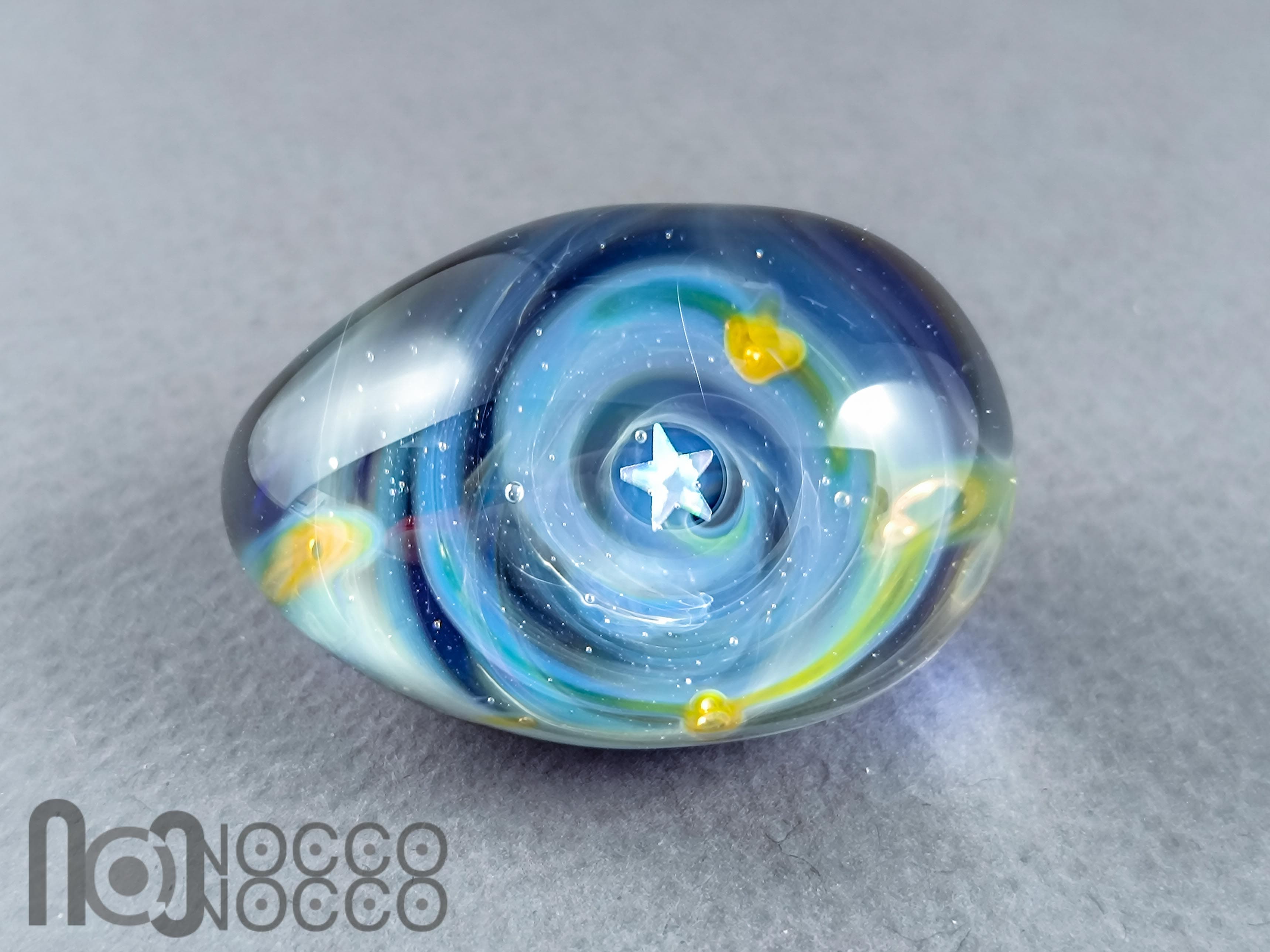 Handmade Glass Galaxy Egg with Opal Planet, v606 — handmade borosilicate glass by NoccoNocco, detail view 2 of 3, made in Greece