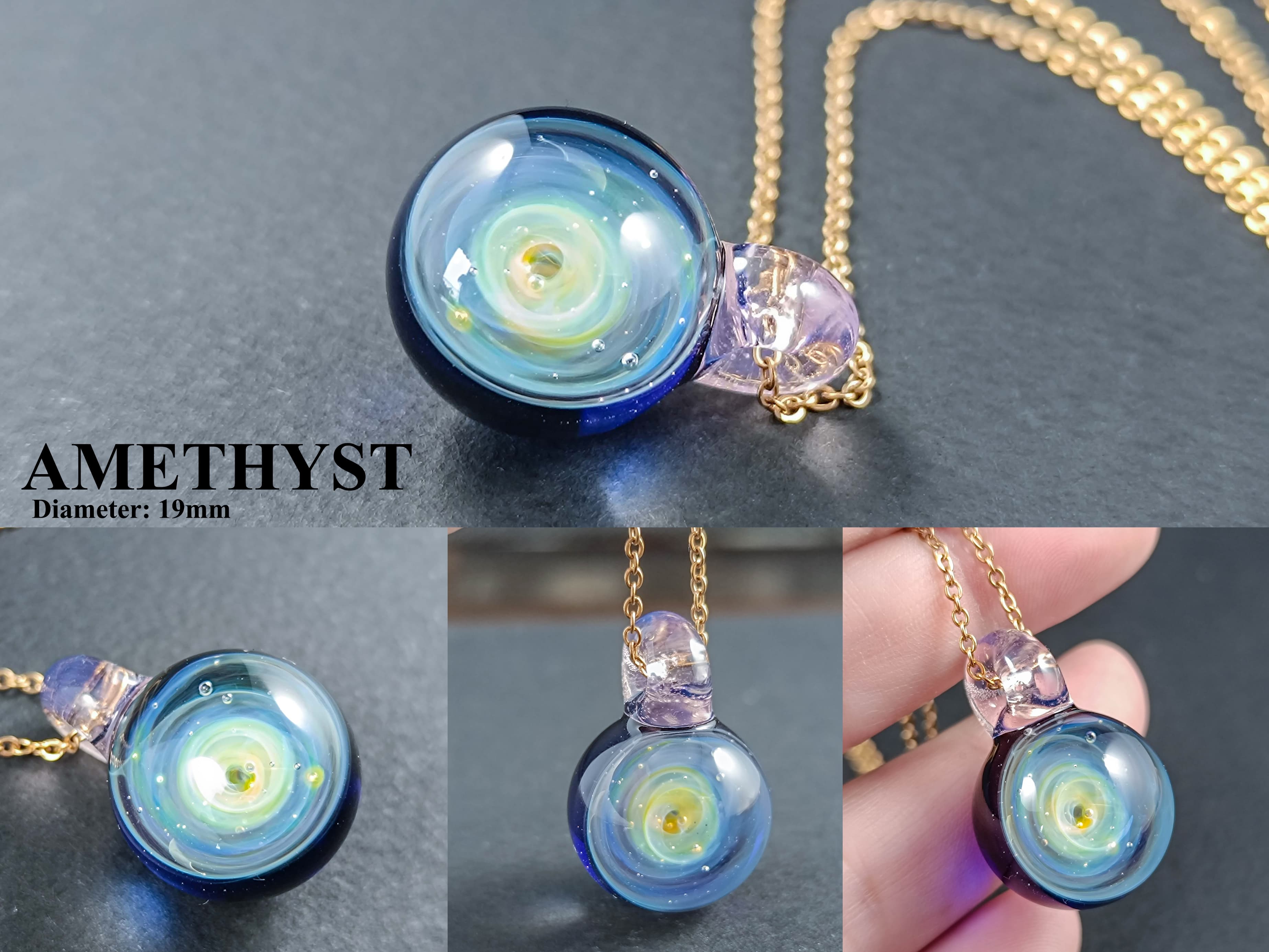 Galaxy Glass Pendant – Silver Fumed Necklace - 402 — handmade borosilicate glass by NoccoNocco, detail view 2 of 3, made in Greece