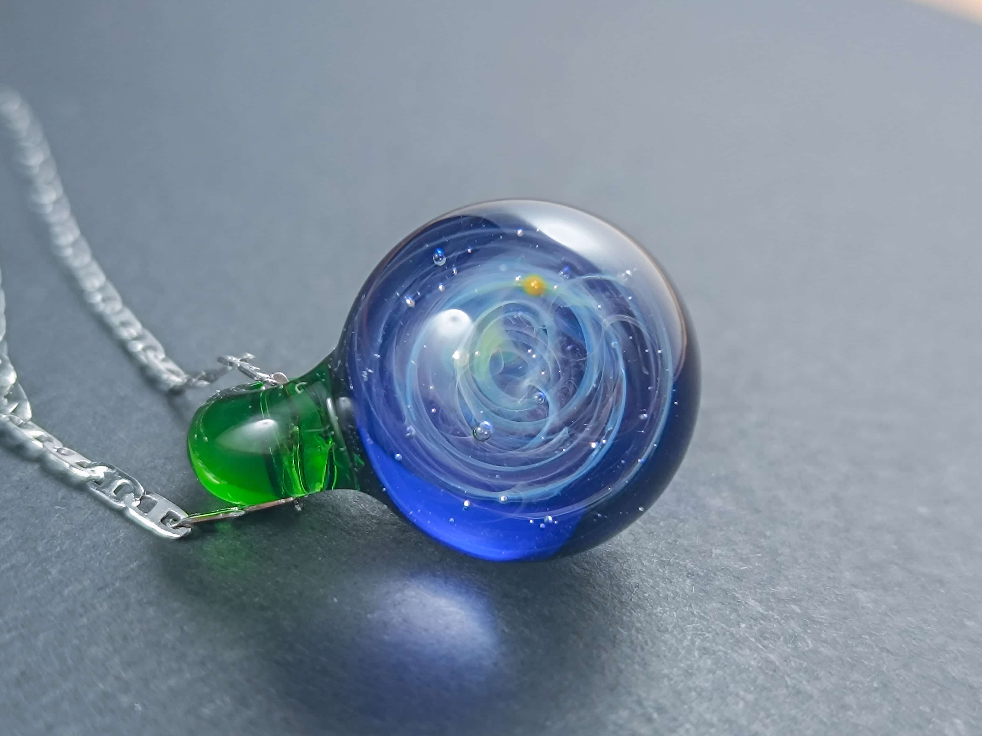 Galaxy Glass Pendant – Silver Fumed Necklace - 422 — handmade borosilicate glass by NoccoNocco, made in Greece