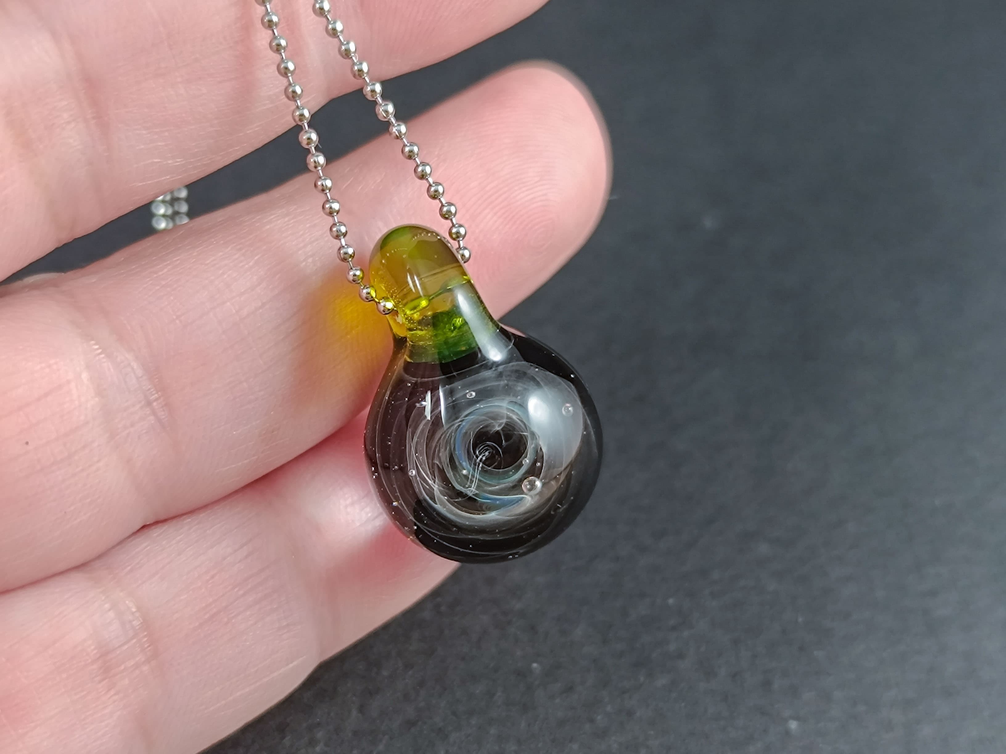 Galaxy Glass Pendant – Silver Fumed Necklace - 417 — handmade borosilicate glass by NoccoNocco, detail view 2 of 2, made in Greece