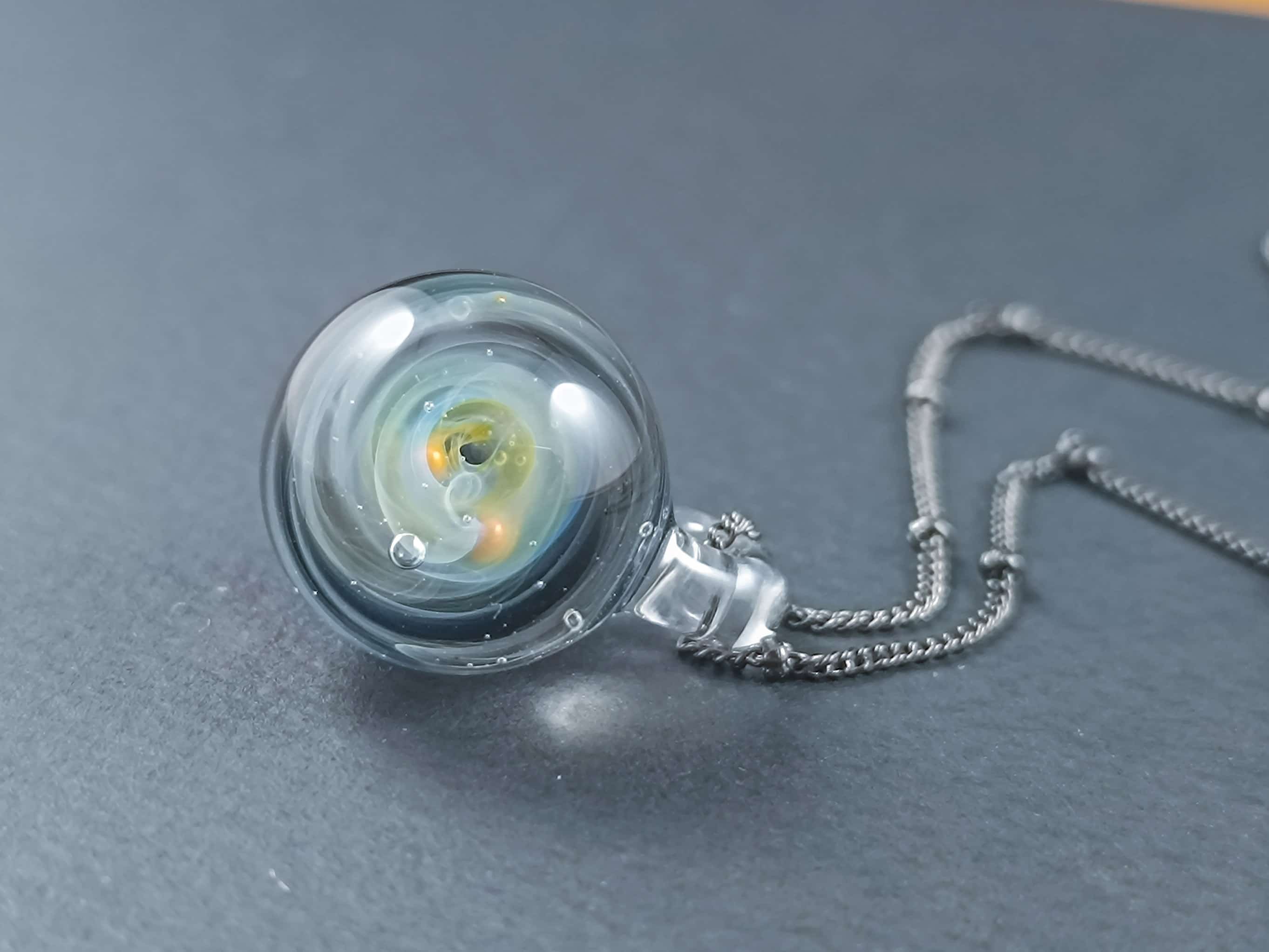 Galaxy Glass Pendant – Silver Fumed Necklace - 418 — handmade borosilicate glass by NoccoNocco, made in Greece