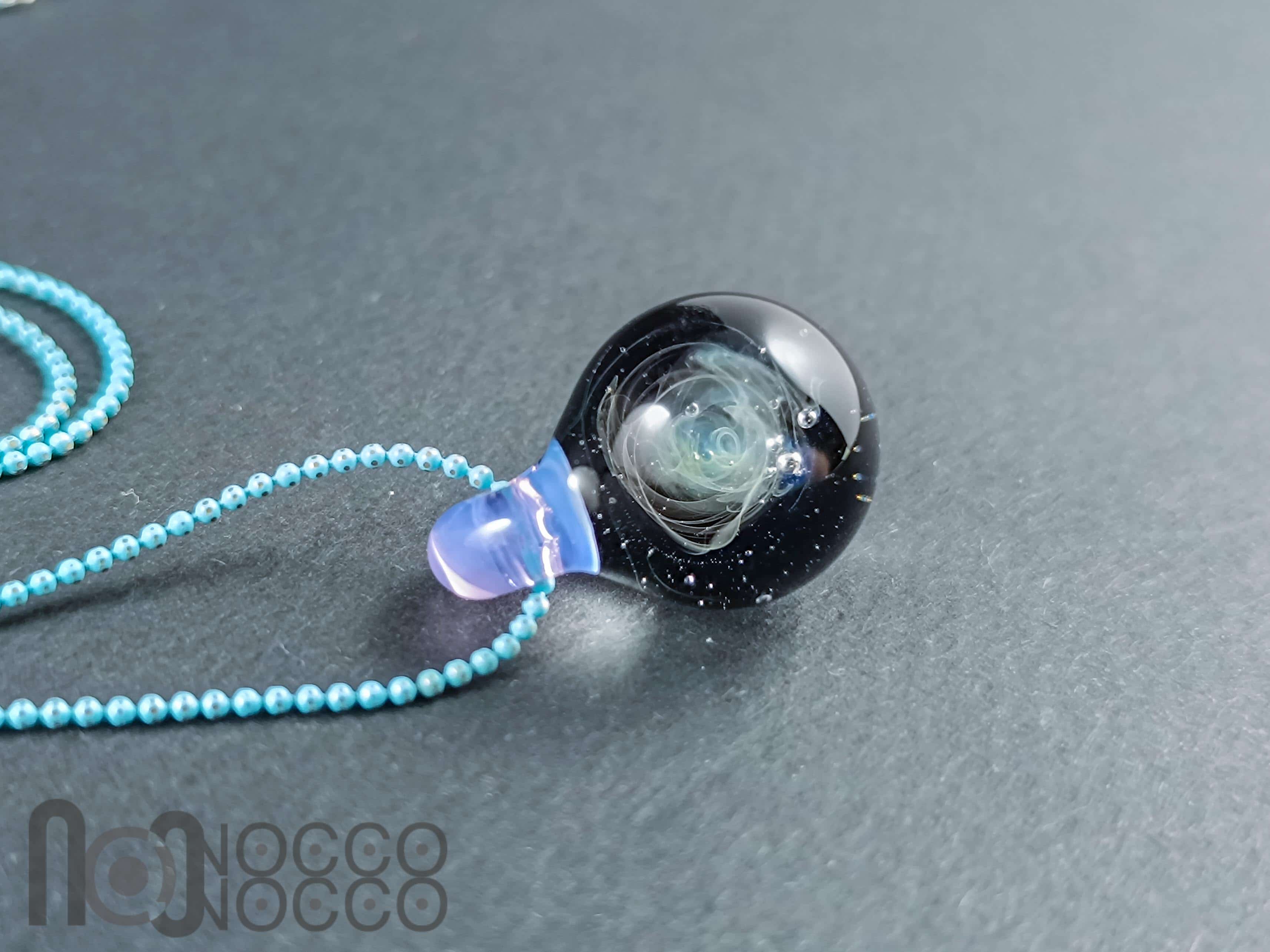 Galaxy Glass Pendant – Silver Fumed Necklace - 457 — handmade borosilicate glass by NoccoNocco, made in Greece
