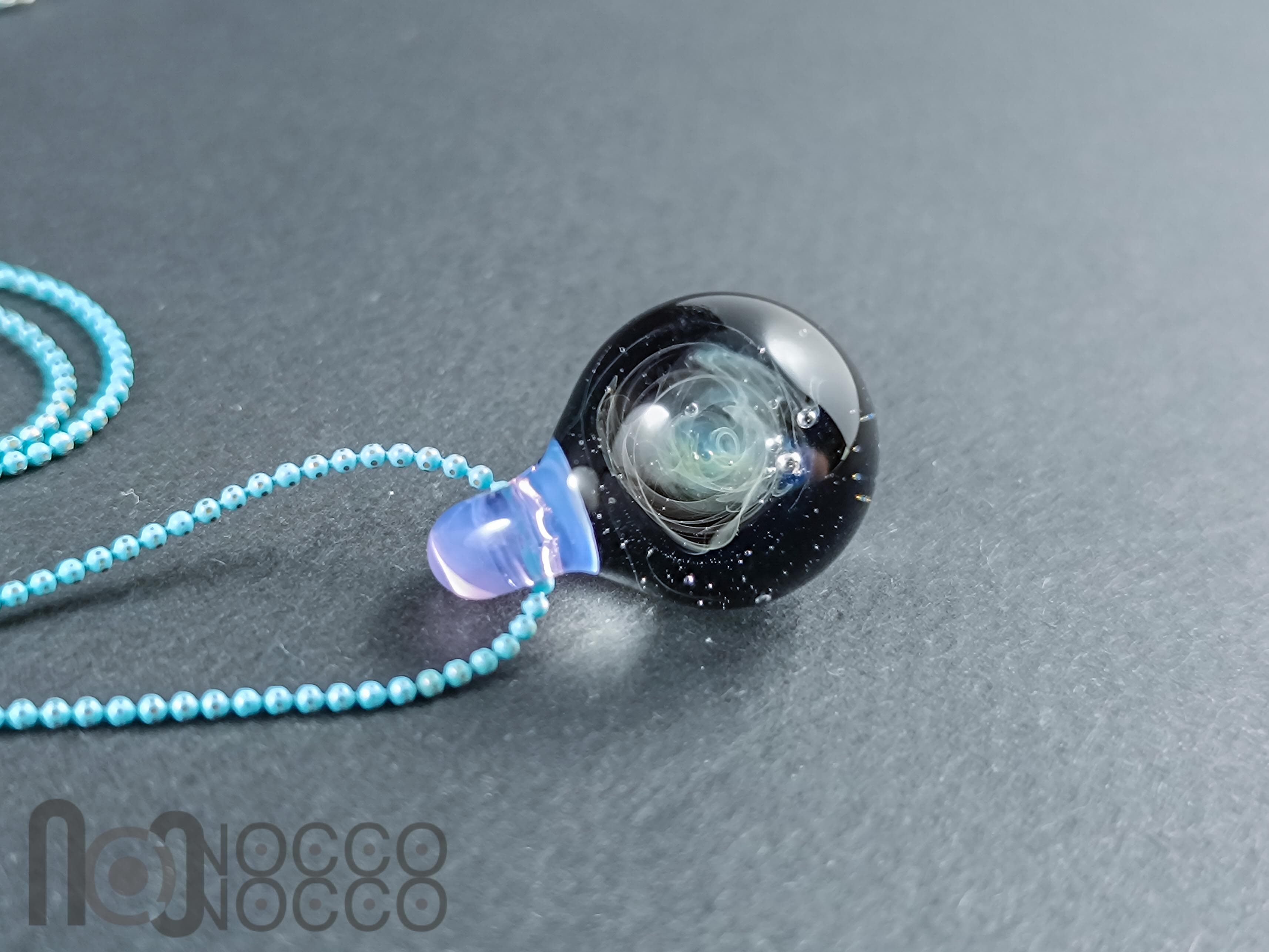 Galaxy Glass Pendant – Silver Fumed Necklace - 457 — handmade borosilicate glass by NoccoNocco, main view, made in Greece
