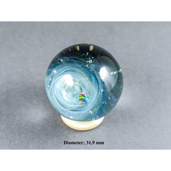 Silver Fumed Galaxy Marble with a Planet, v514