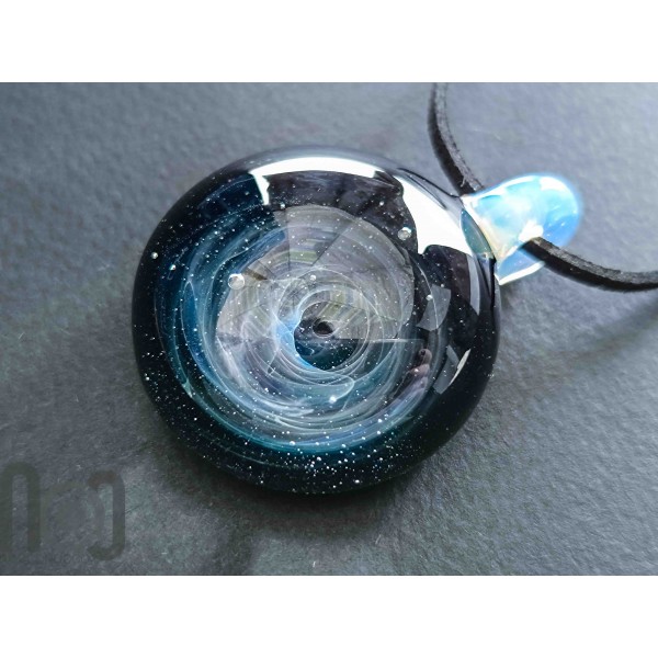 Handmade Fine Silver-Fumed Galaxy Glass Pendant, v381