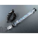 Handmade Glass Dip Pen with Dichroic Glass and Leaf Pillow