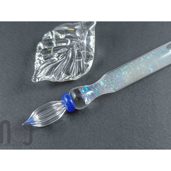 Handmade Glass Dip Pen with Crushed Dichroic Glass