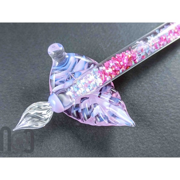 Handmade Glass Dip Pen with Galaxy Marble & Reflective Flakes